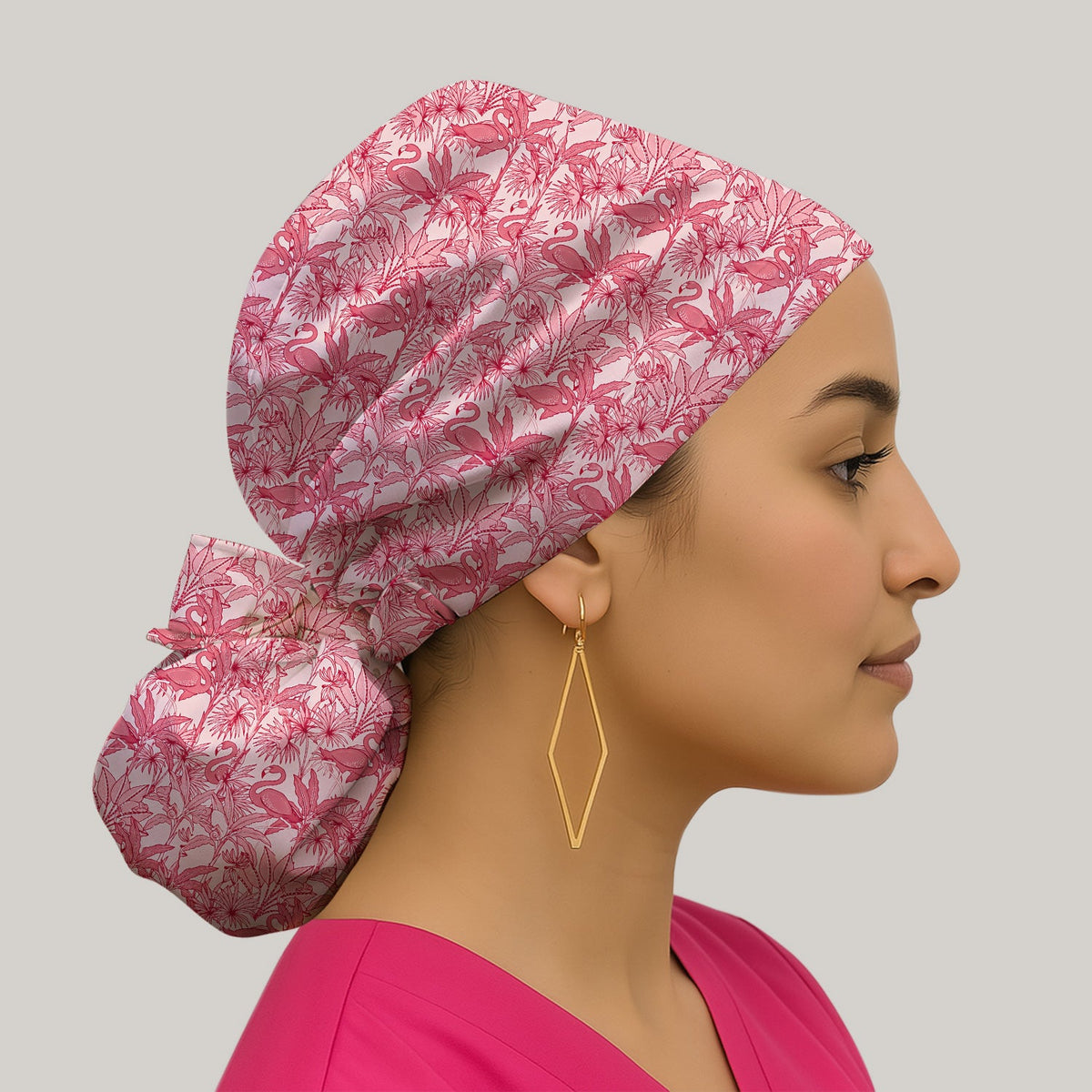 Tropical Flamingo Palm Leaves Scrub Cap