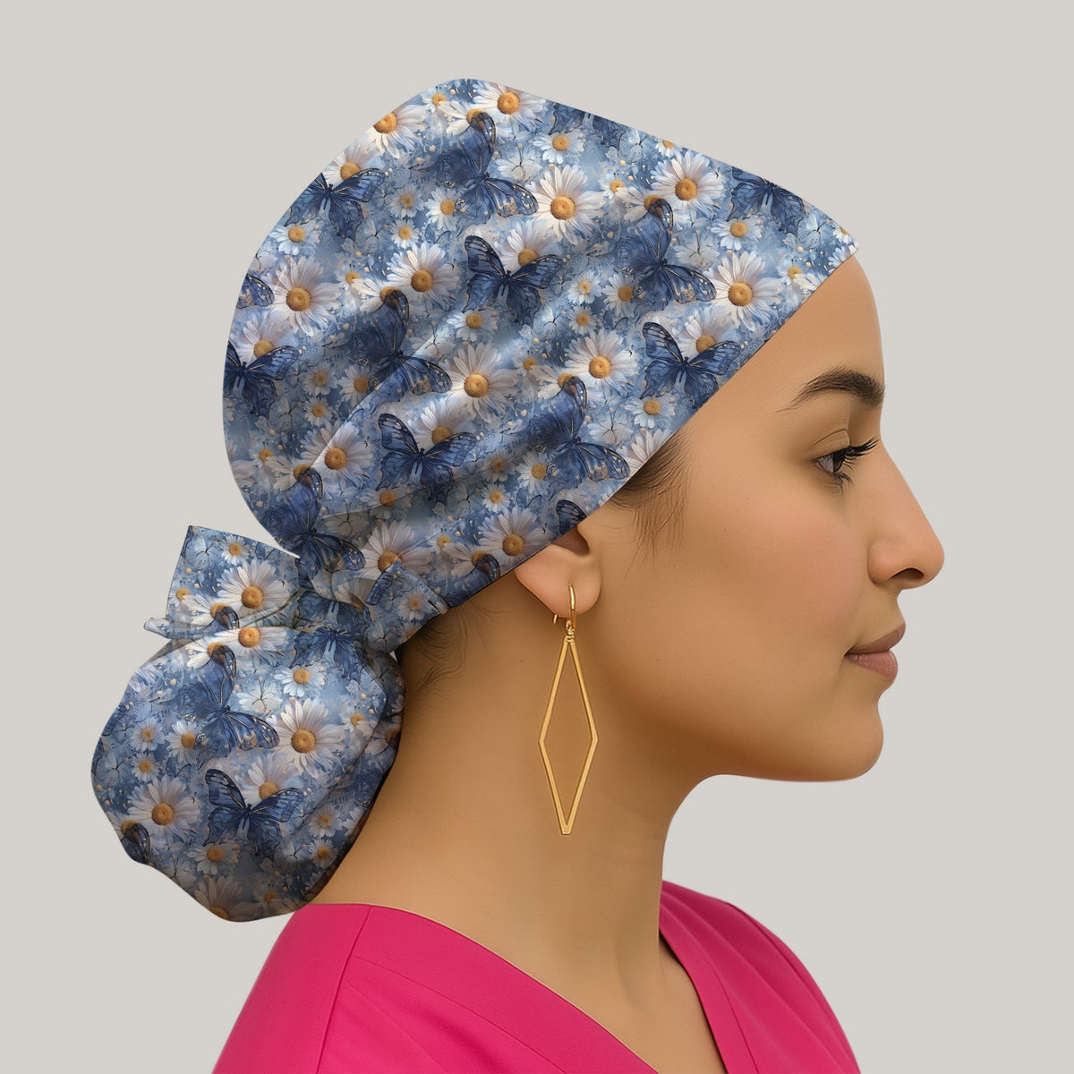 Blue Daisy Butterfly Scrub Cap