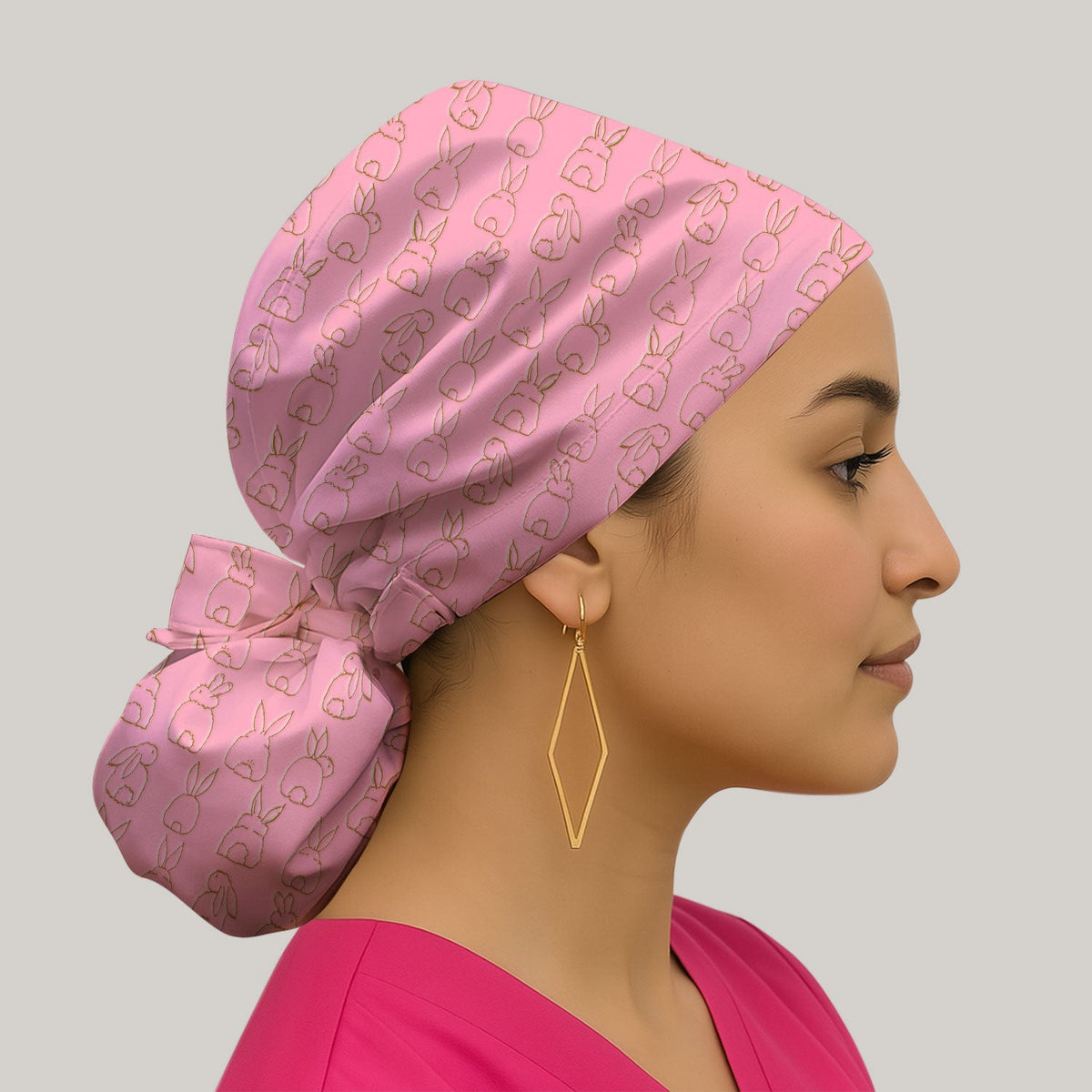 Cartoon Bunny Line Art Scrub Cap