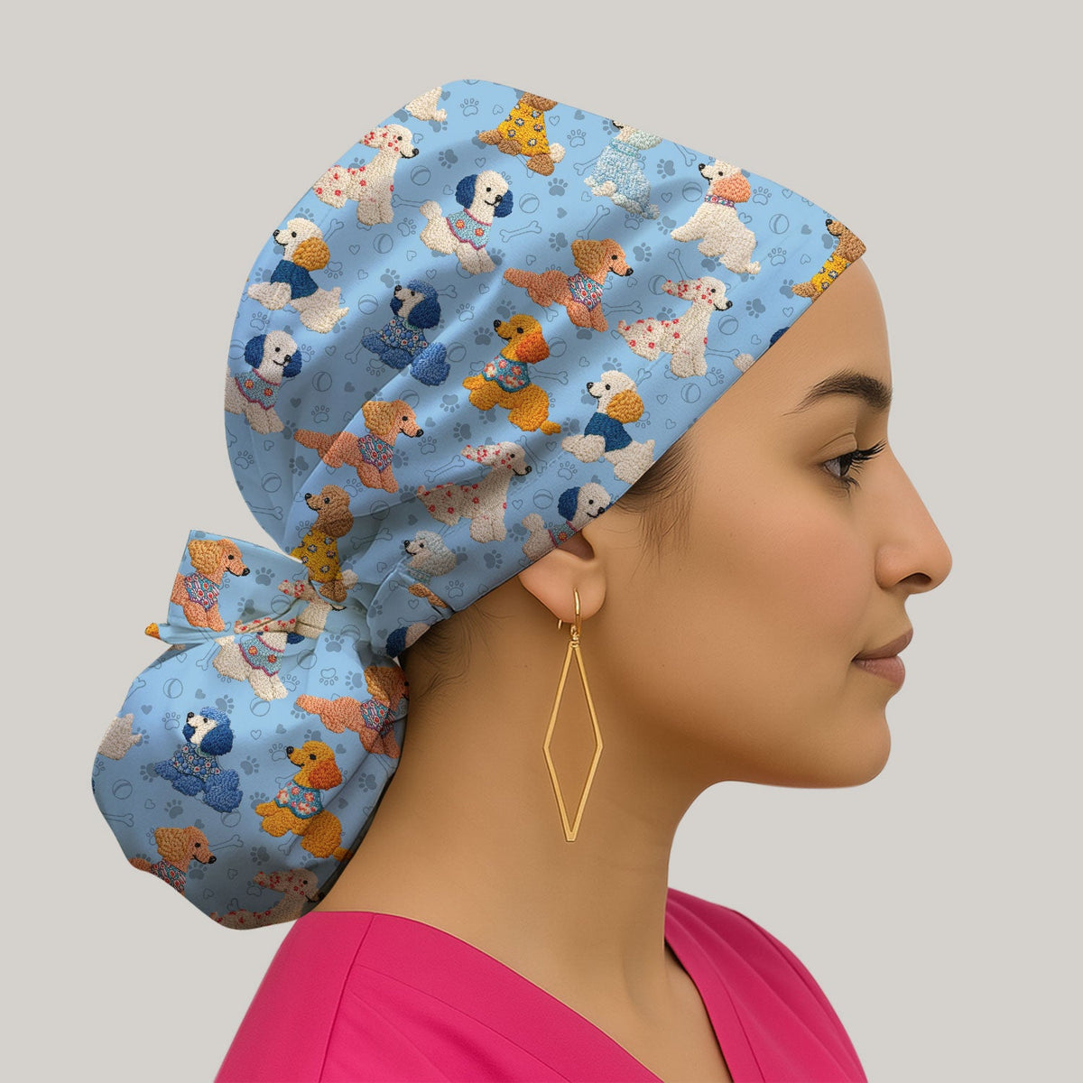 Colorful Poodle Scrub Cap