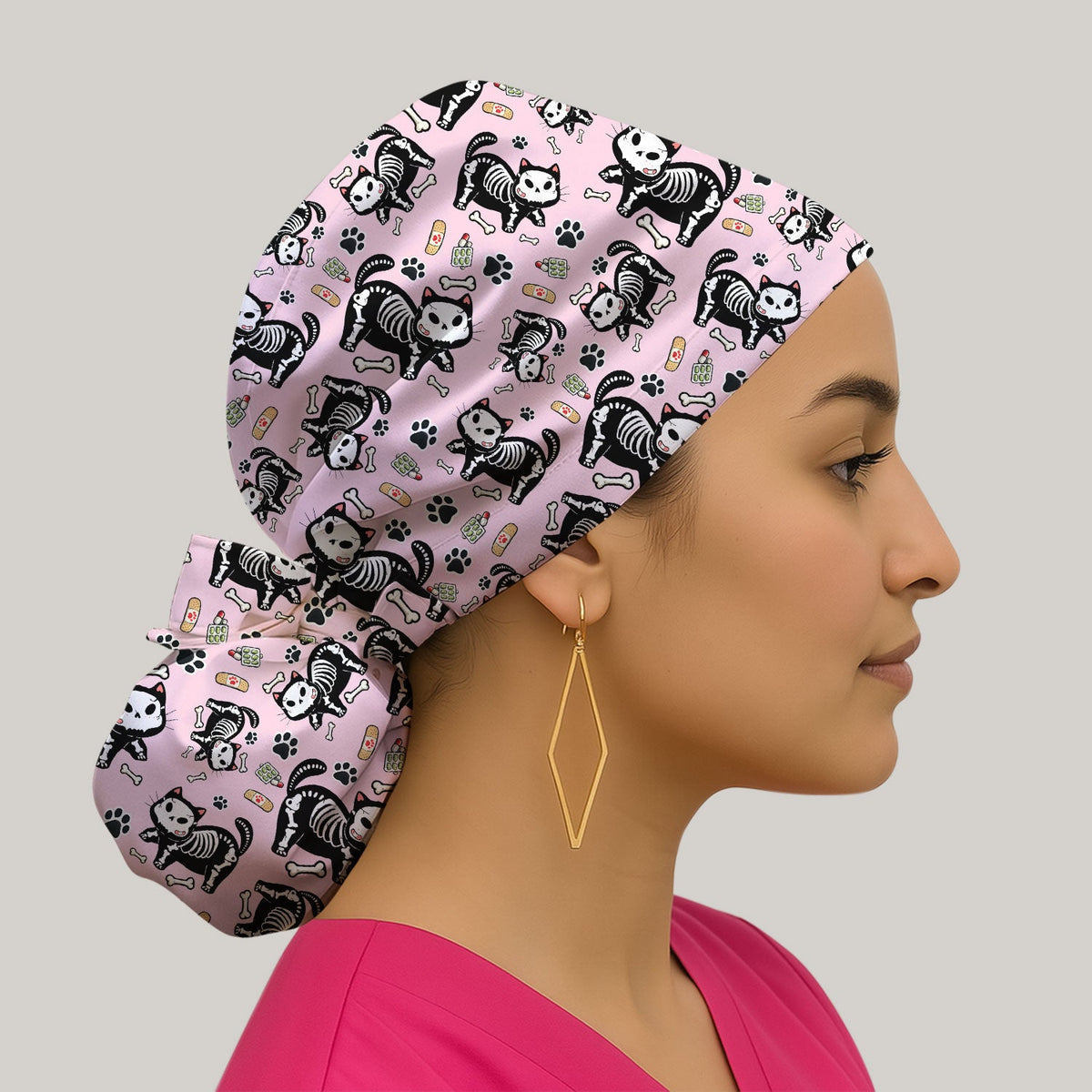 Skeleton Cat Medical Scrub Cap