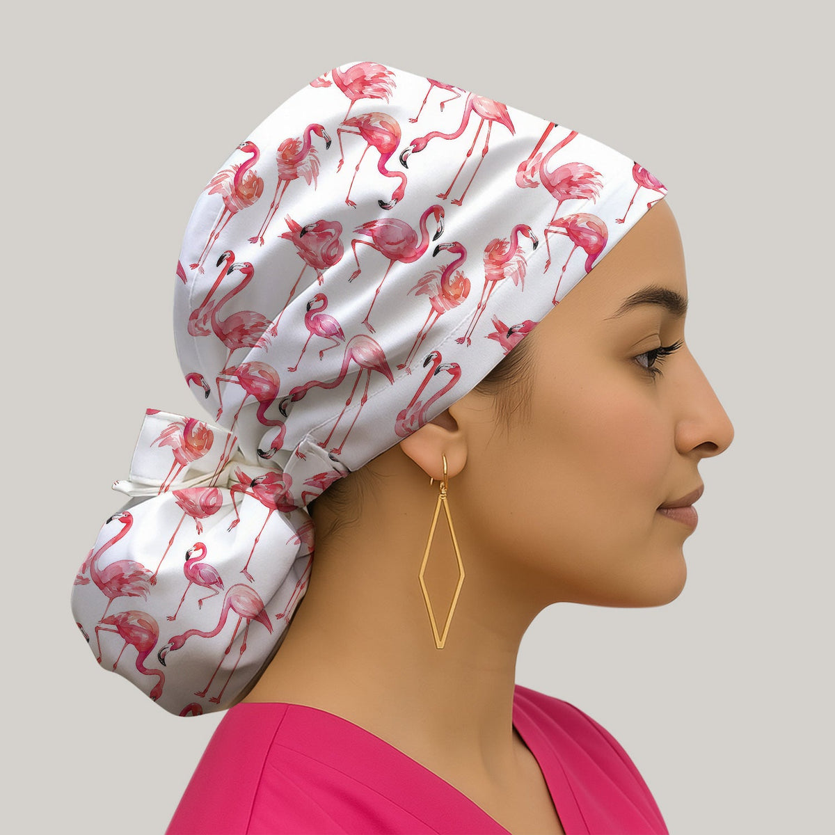 Pink Flamingo Tropical Bird Scrub Cap