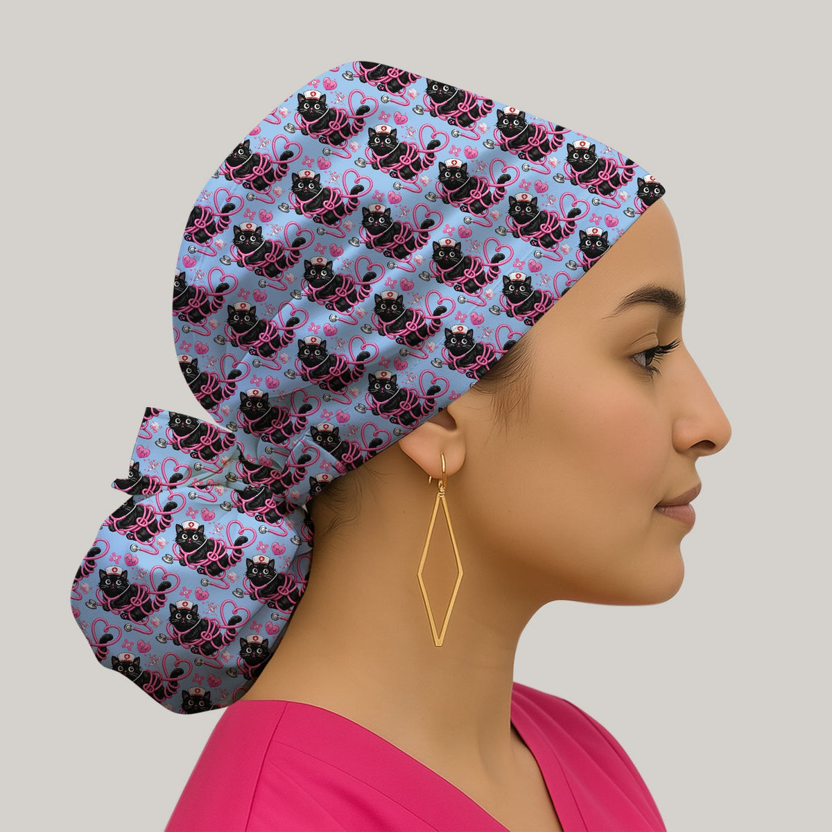 Valentine Cat Nurse Heart Scrub Cap
