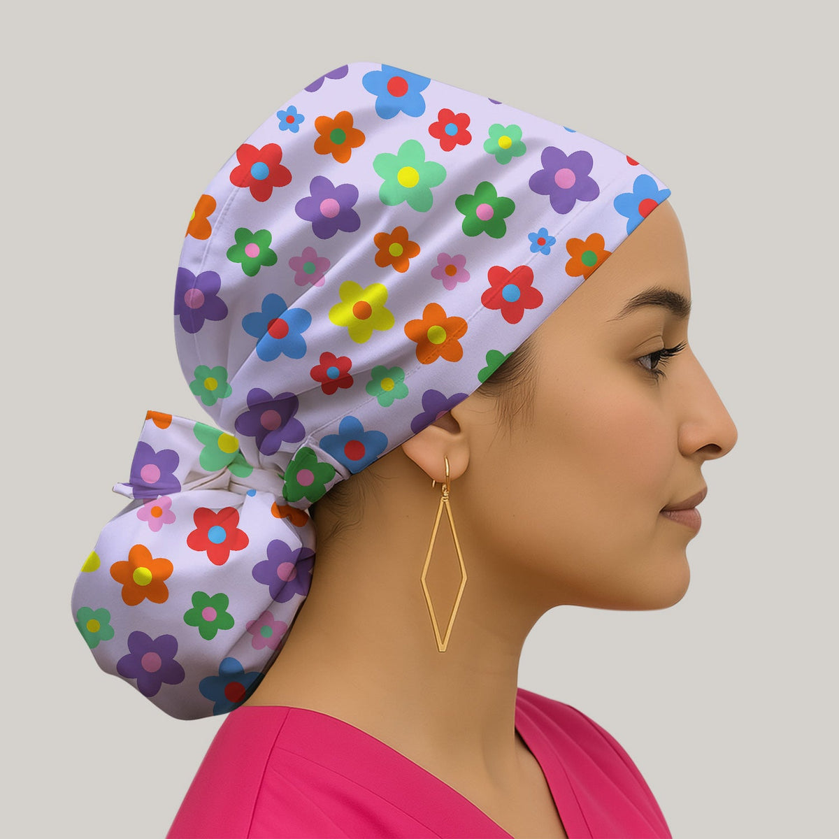 Colorful Retro Flower Scrub Cap
