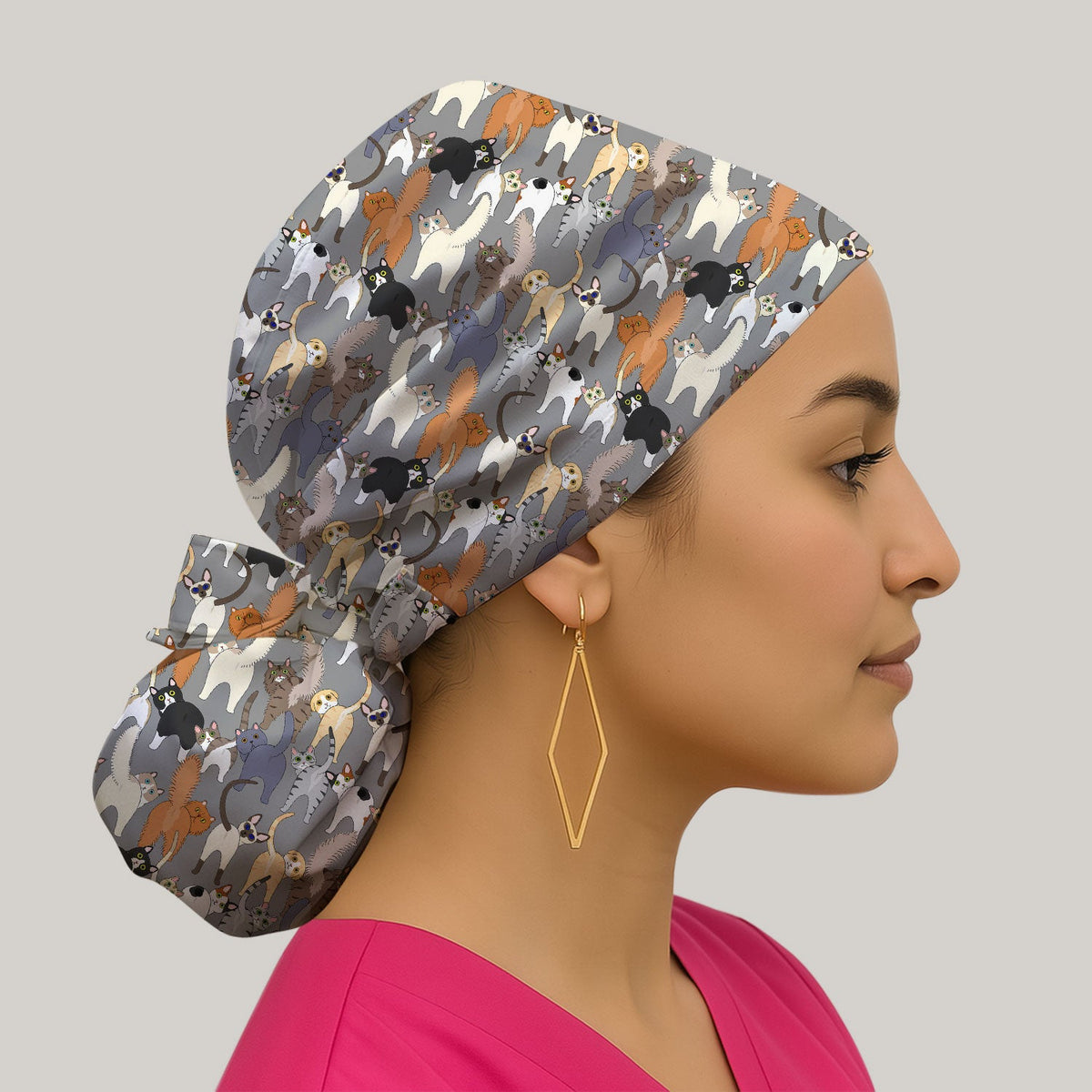 Whimsical Multicolor Cat Cartoon Scrub Cap