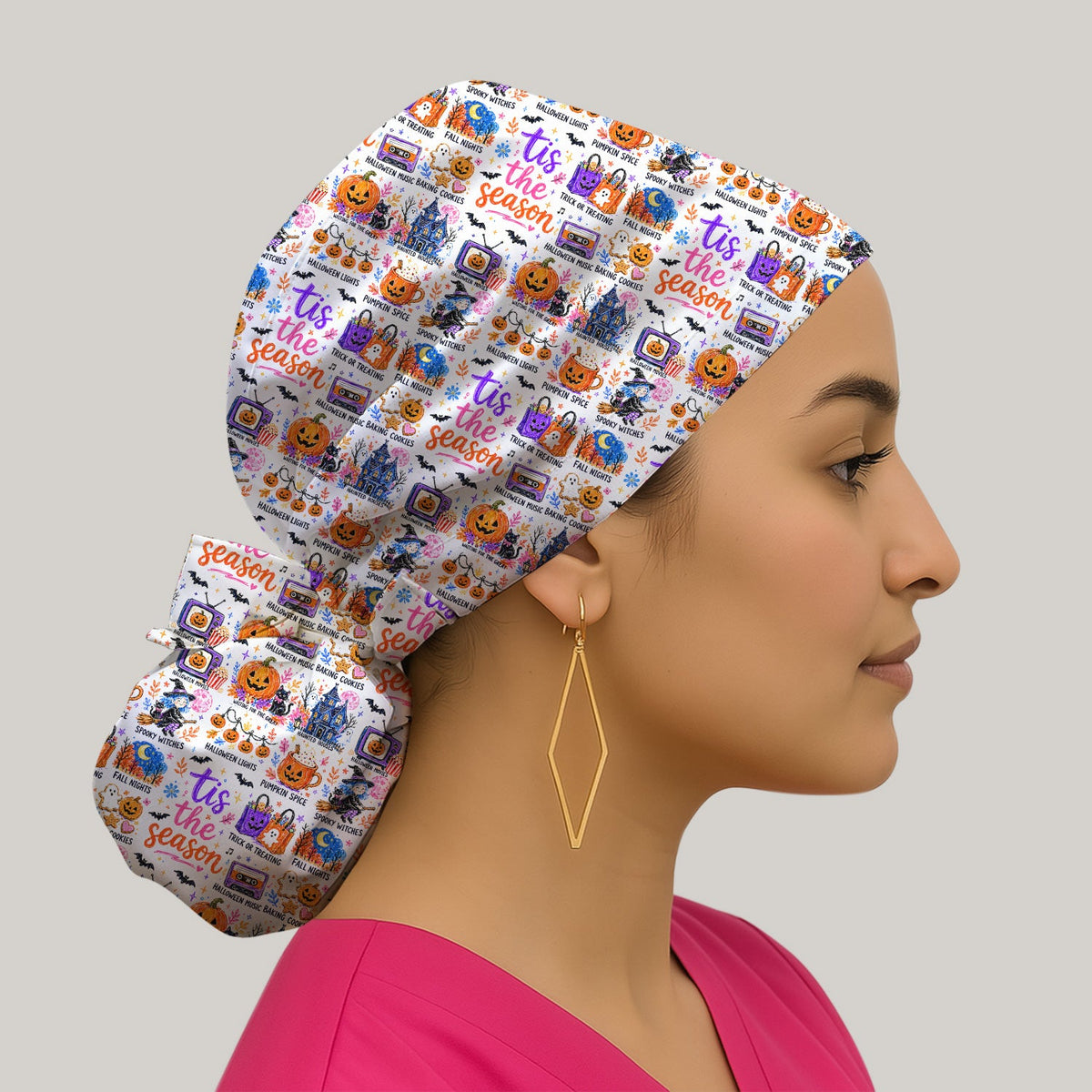 Pumpkin Ghost Spooky Scrub Cap