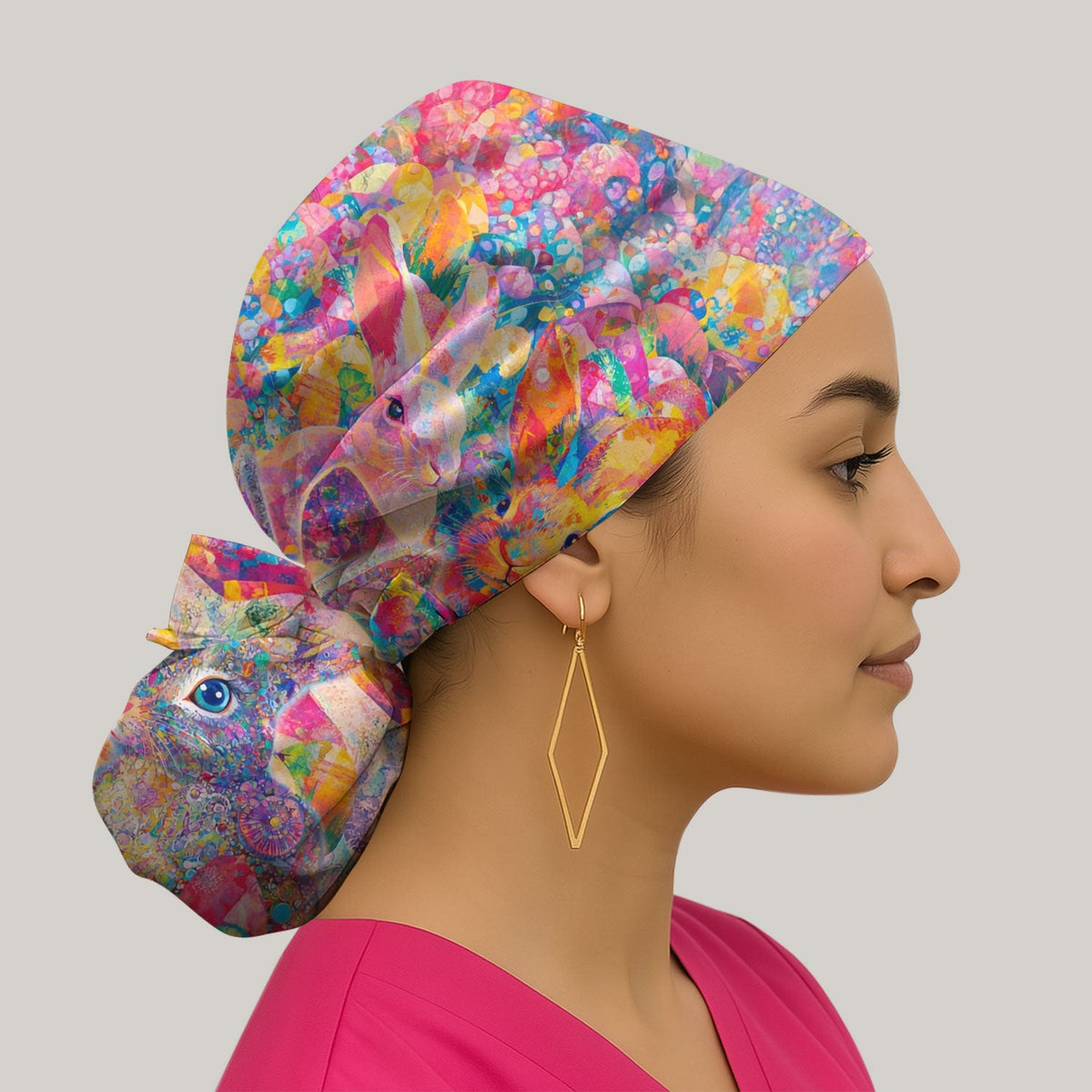 Colorful Artistic Bunny Scrub Cap