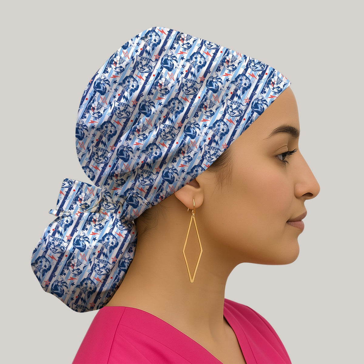 Cat Faces With Lightning Scrub Cap
