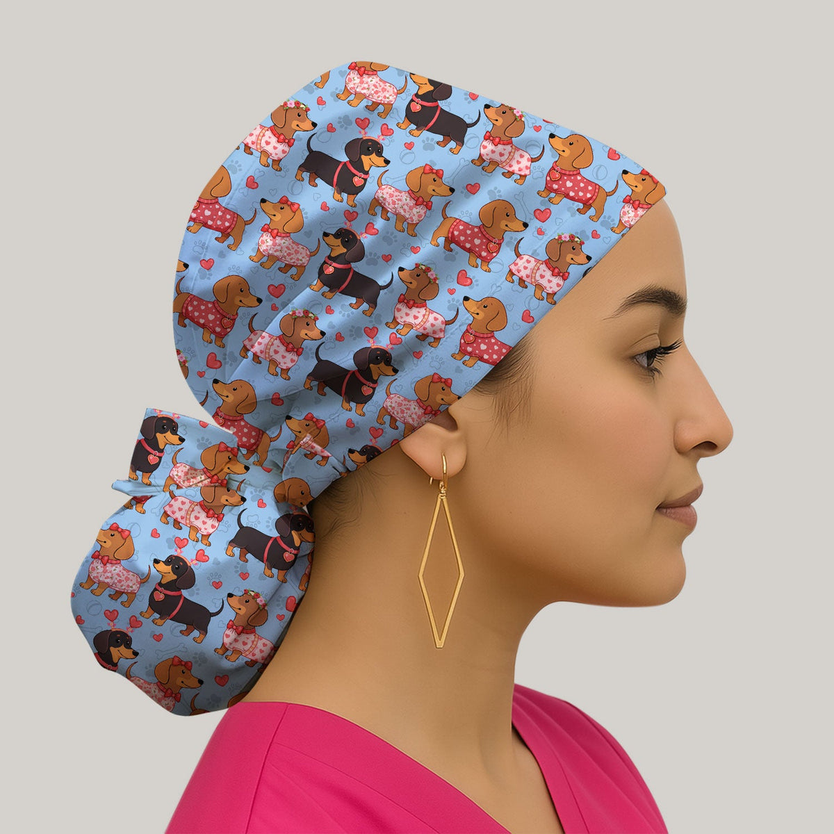 Valentine Dachshund Love Scrub Cap