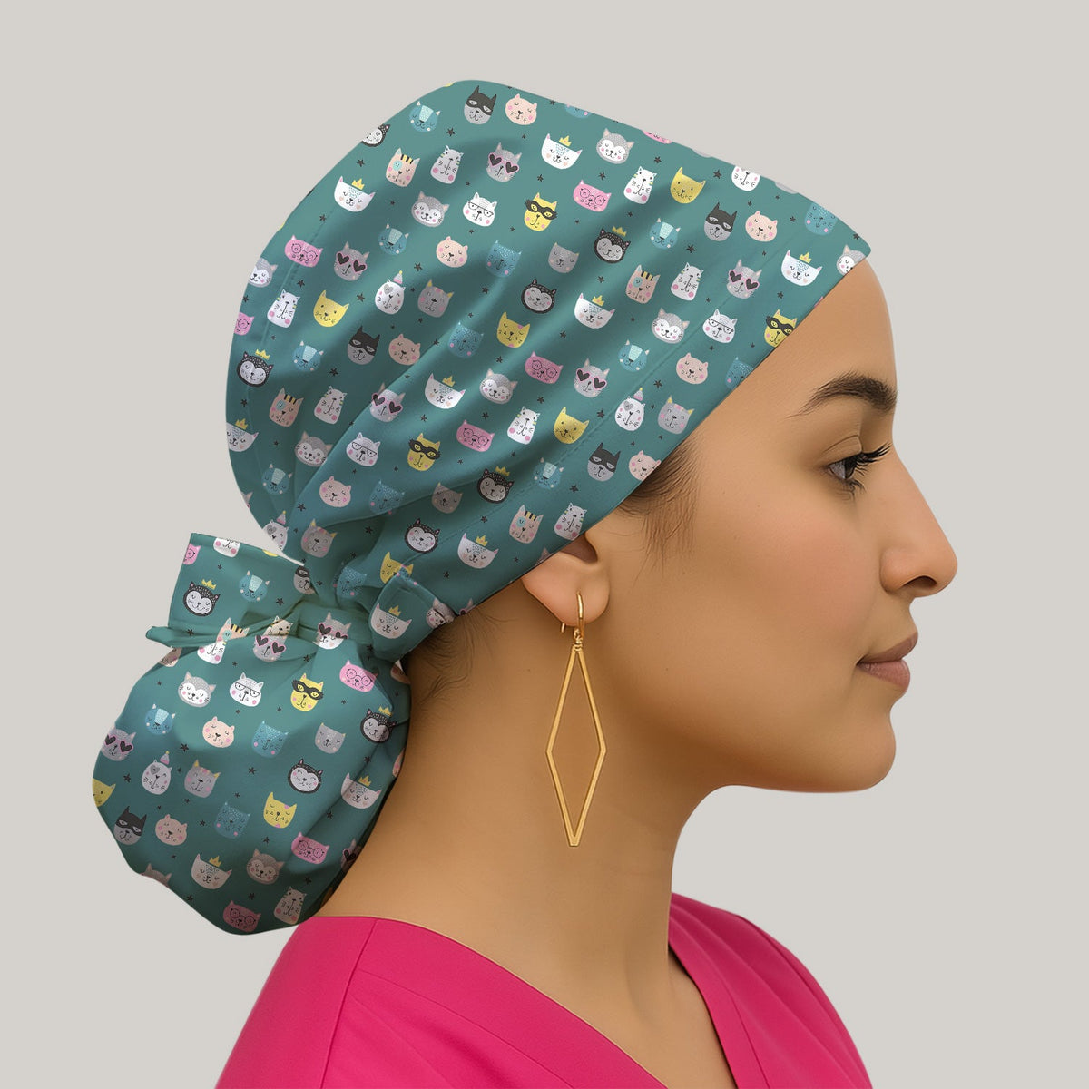 Colorful Cat Bouffant Scrub Cap