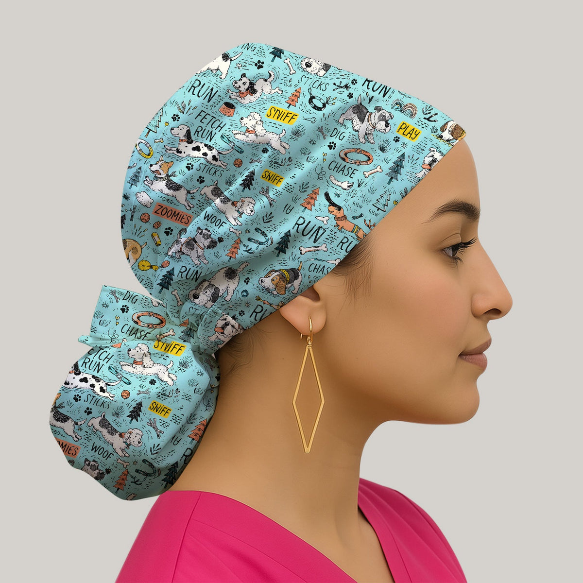 Cartoon Puppy Adventure Scrub Cap