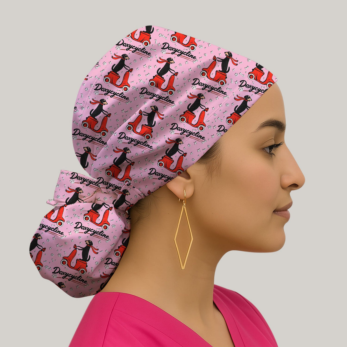 Dachshund Riding Scooter Scrub Cap