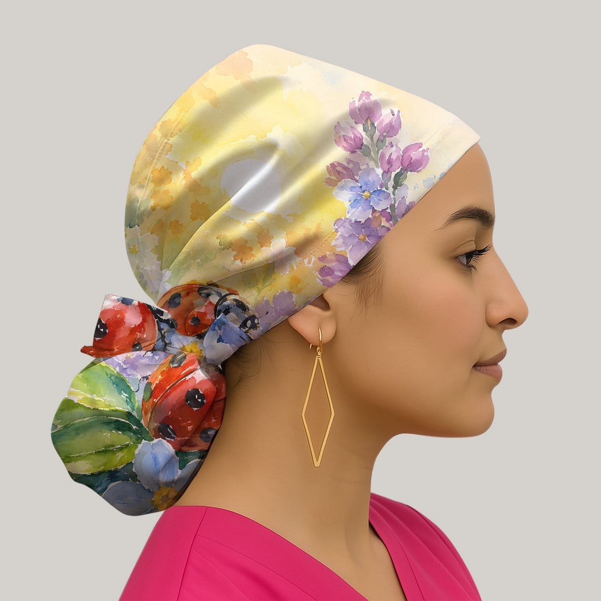 Ladybug Spring Flower Garden Scrub Cap