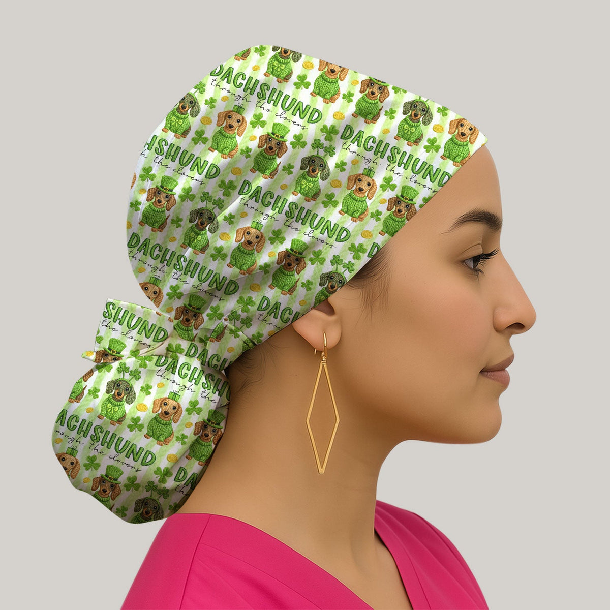 Wiener Dog Shamrock Scrub Cap - St Patricks Day Gift For Nurse