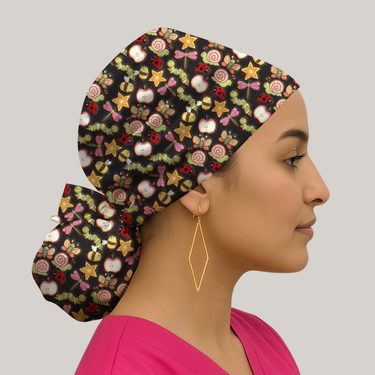Snail Ladybug Caterpillar Apple Garden Scrub Cap