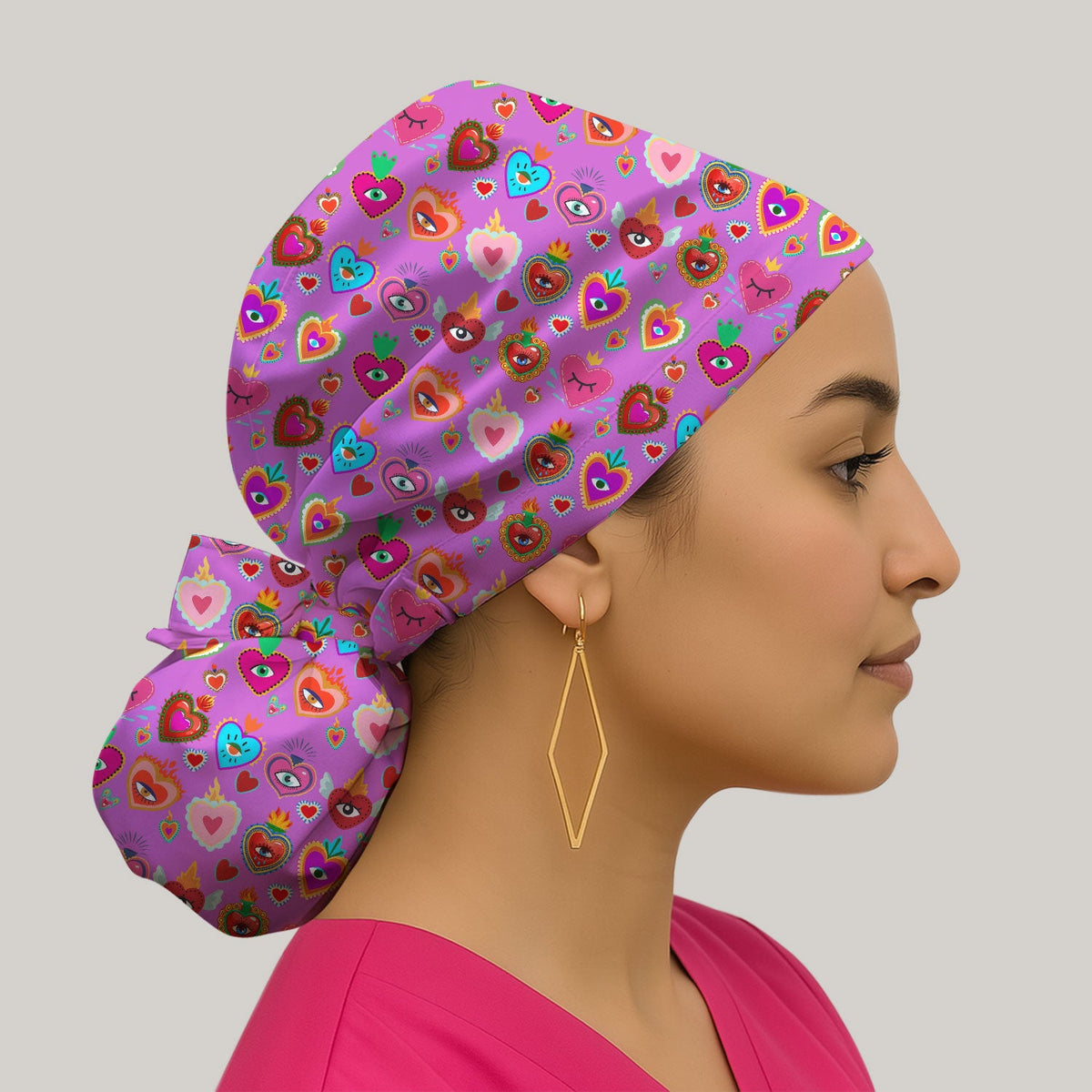 Valentine Colorful Sacred Heart Scrub Cap