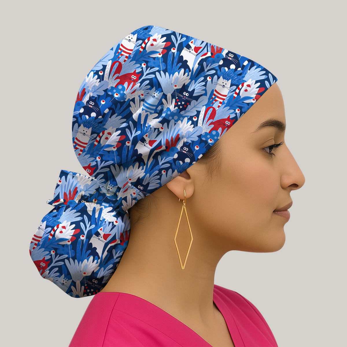 Cats Among Blue Foliage Scrub Cap