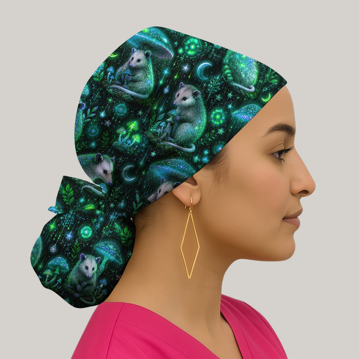 Moonlit Opossum Mushroom Scrub Cap