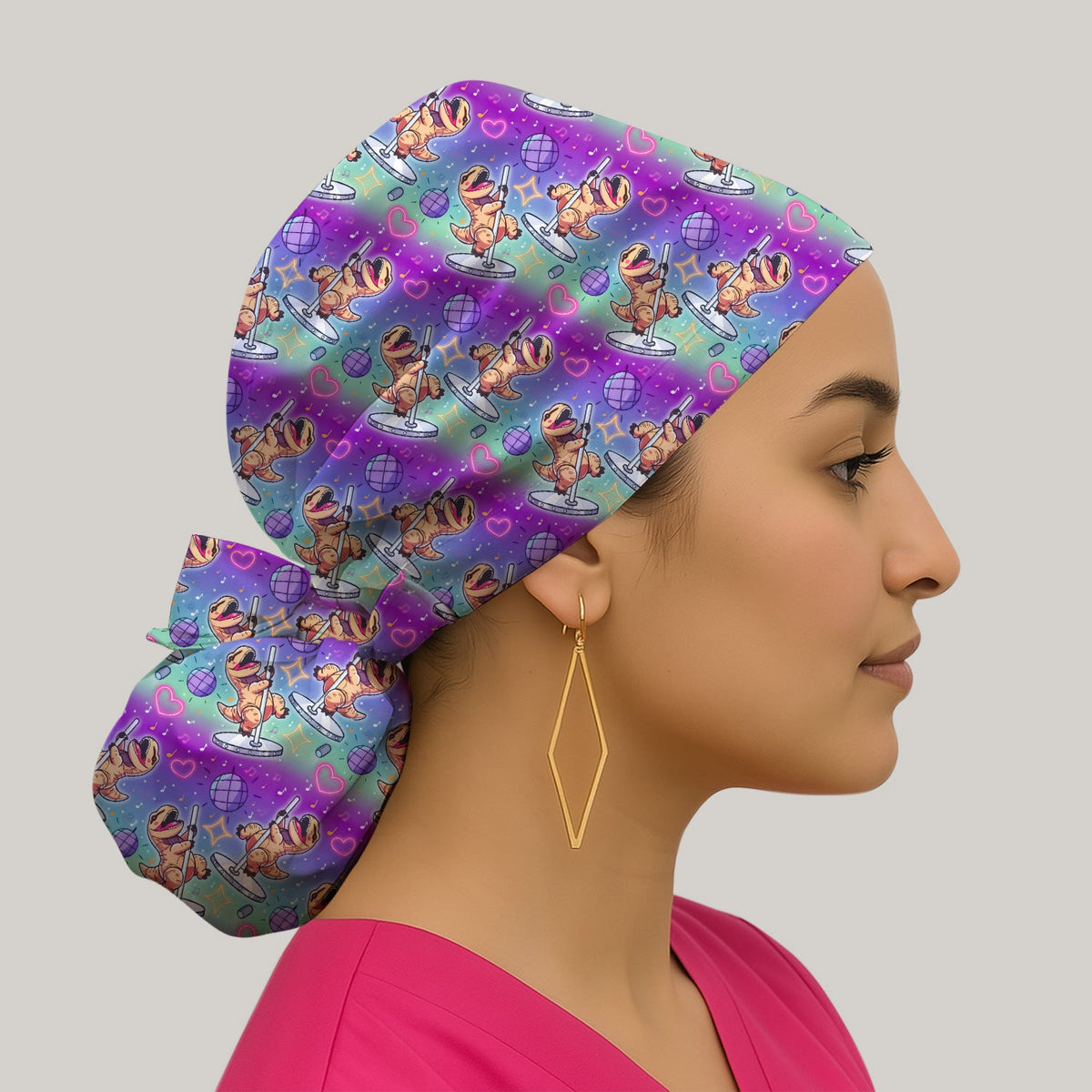 Dancing Dinosaur Disco Scrub Cap