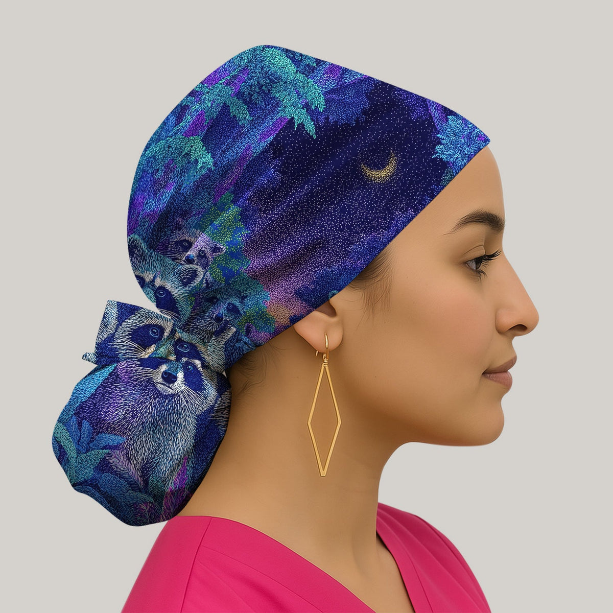 Moonlit Raccoon Scrub Cap