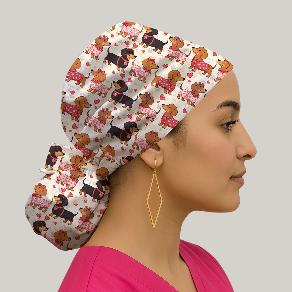 Valentine Dachshund Love Scrub Cap