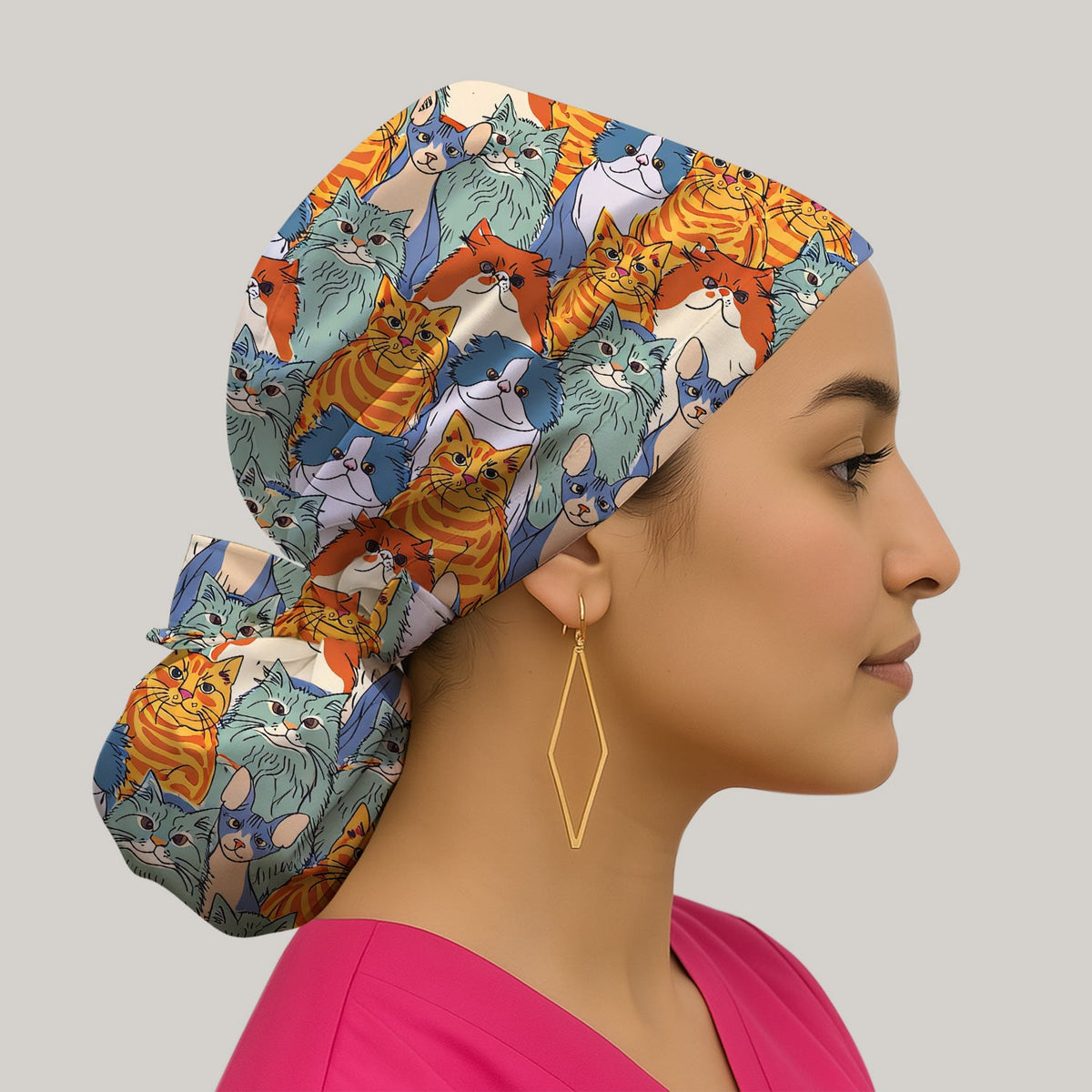 Multicolor Cat Faces Scrub Cap