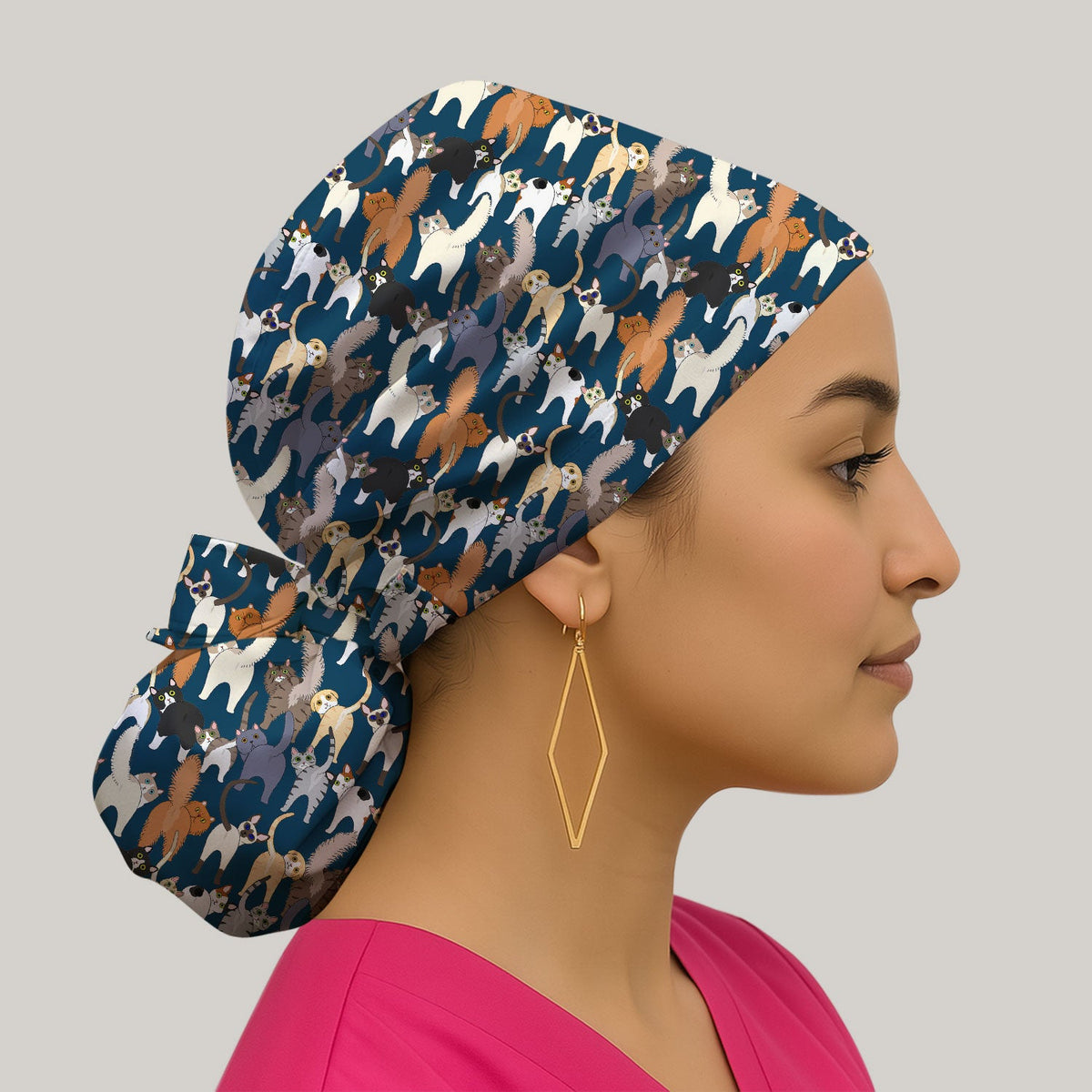 Whimsical Multicolor Cat Cartoon Scrub Cap