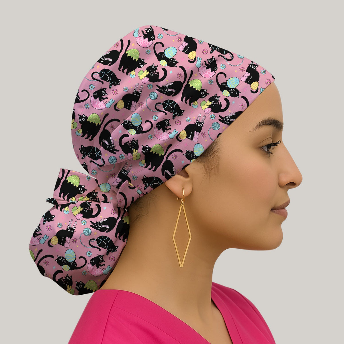 Black Cat Egg Scrub Cap - Easter Gift