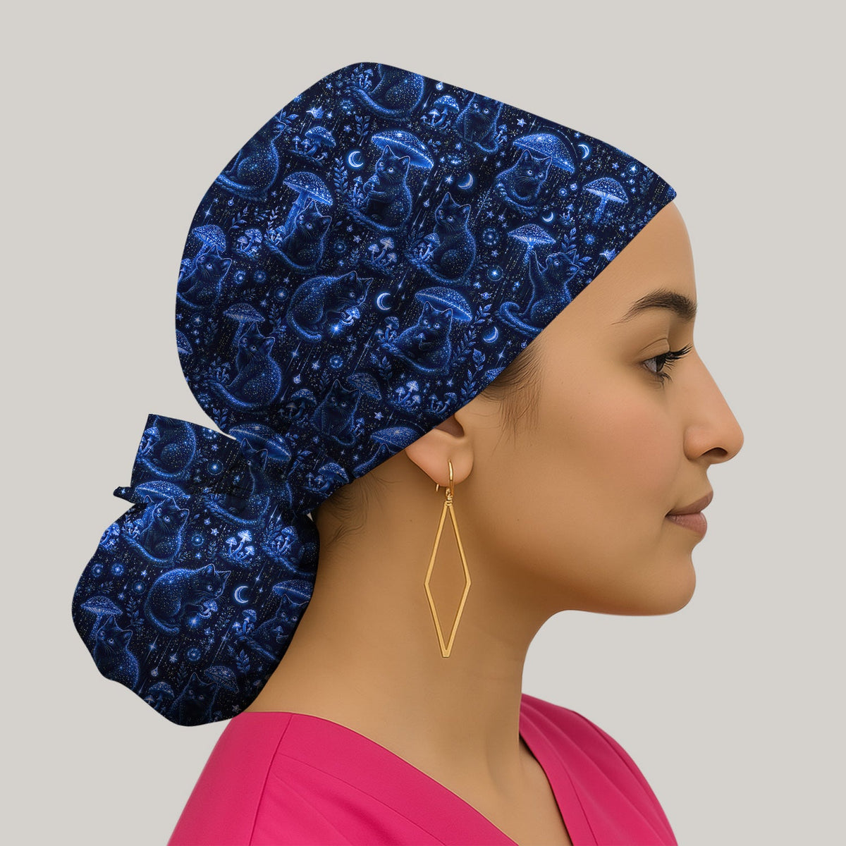 Celestial Black Cat Mushroom Scrub Cap