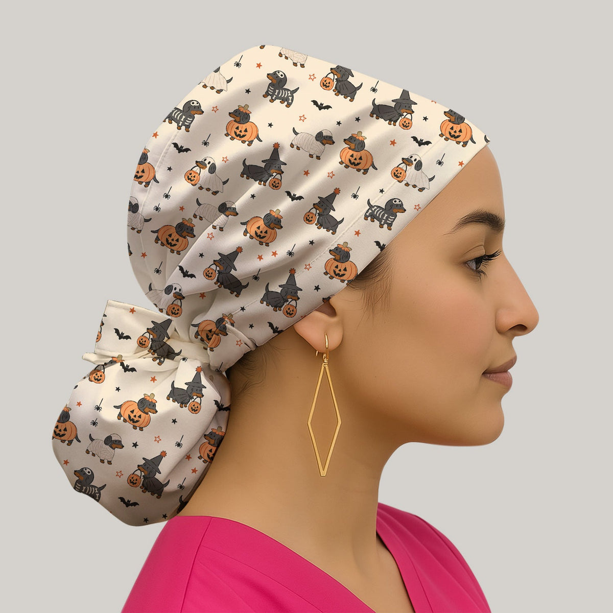 Dachshund Pattern Scrub Cap - Halloween Gift For Nurse