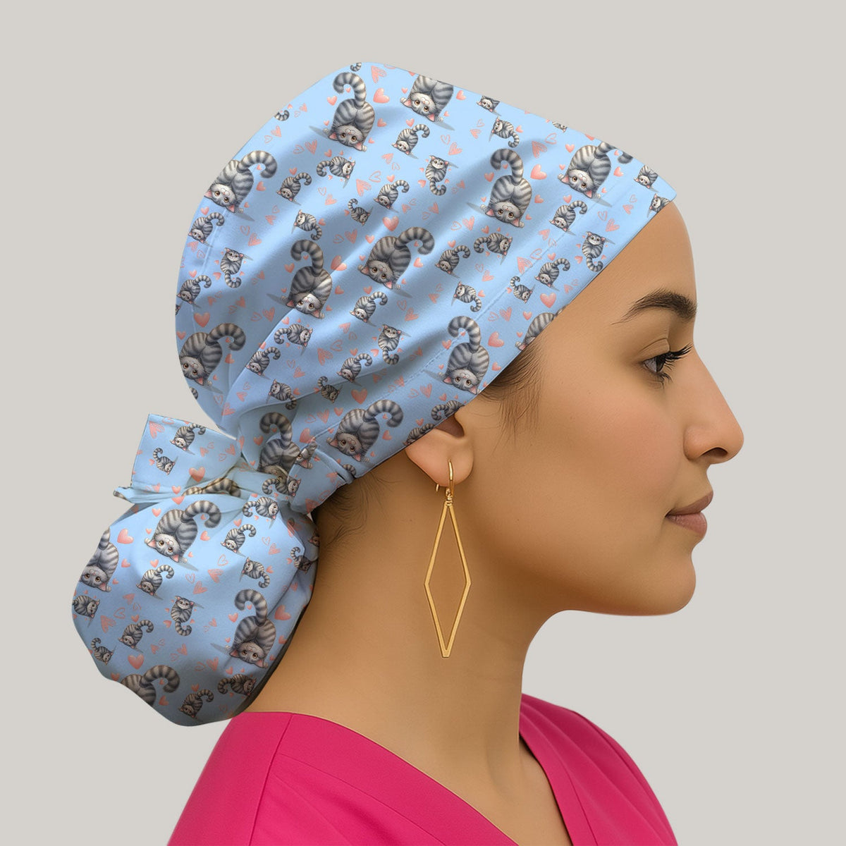 Valentine Cute Cat Heart Scrub Cap