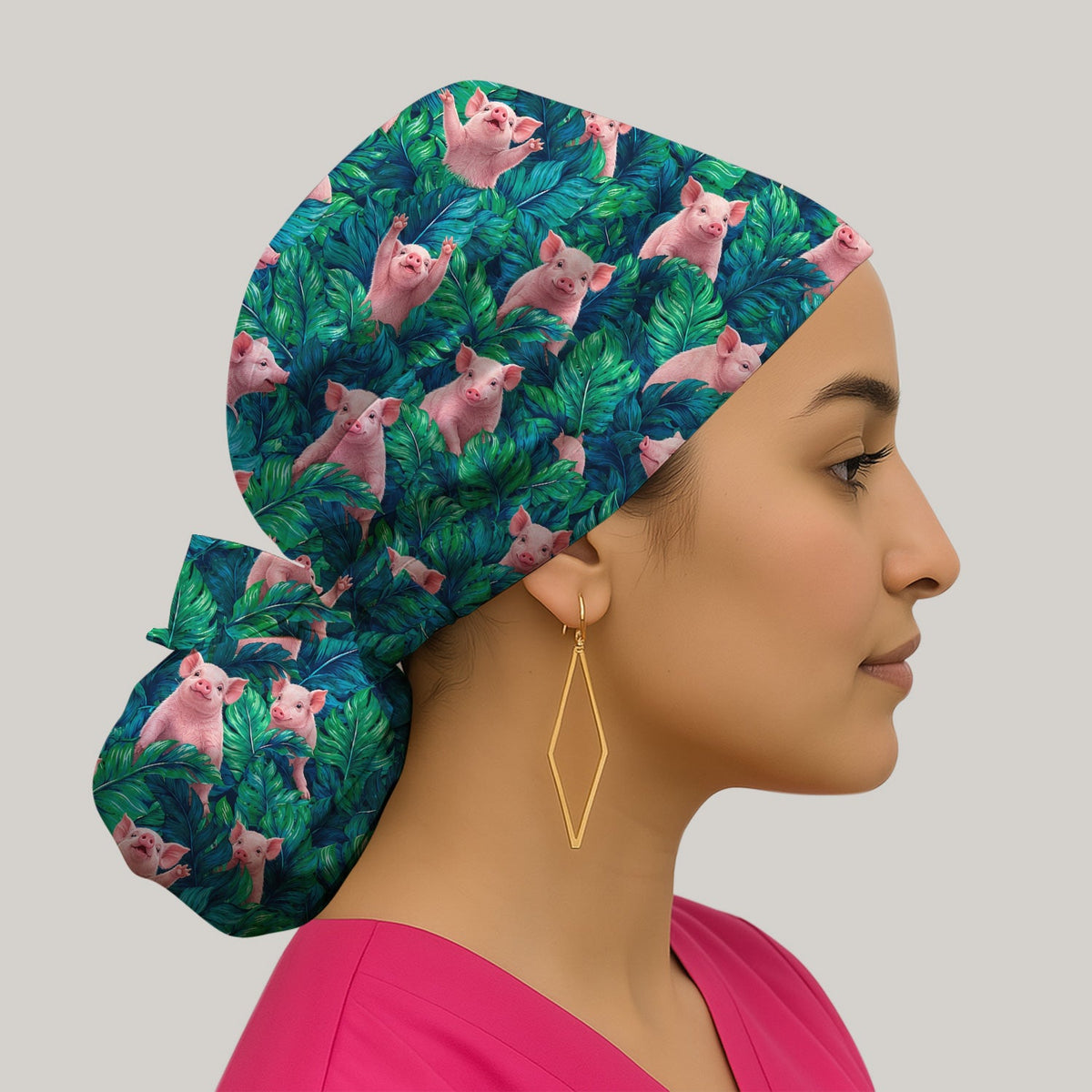 Piglet Jungle Leaves Scrub Cap