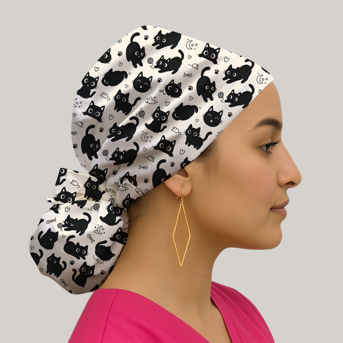 Playful Black Cat Scrub Cap