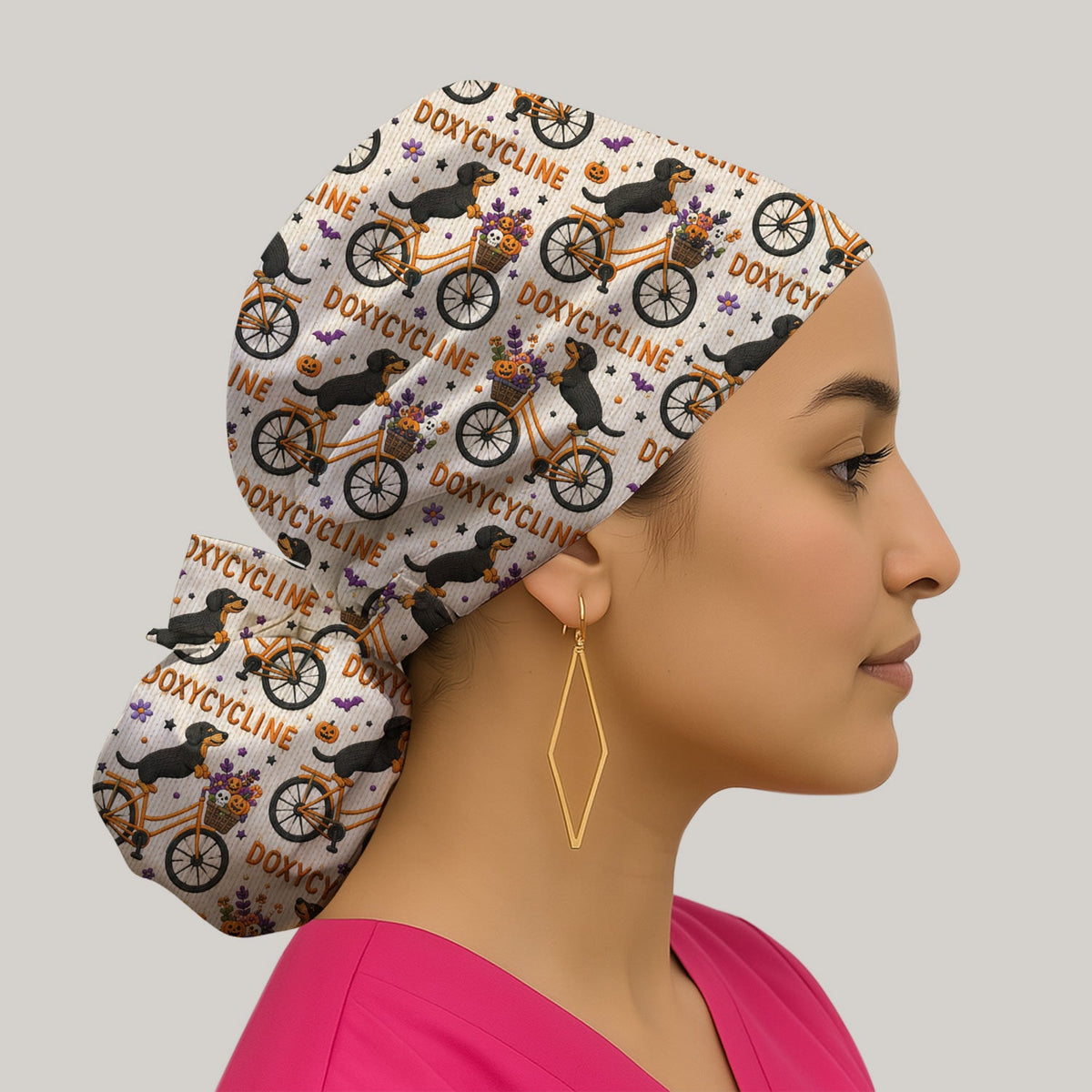 Dachshund Doxycycline Bike Scrub Cap - Halloween Gift For Nurse