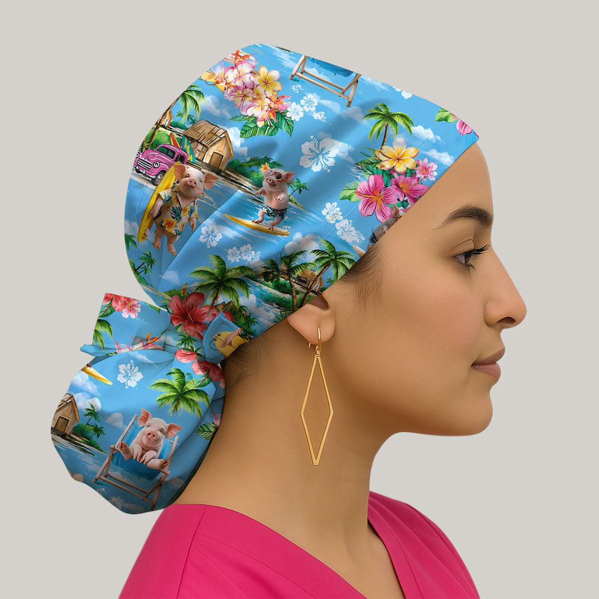 Tropical Surfing Pig Beach Scrub Cap