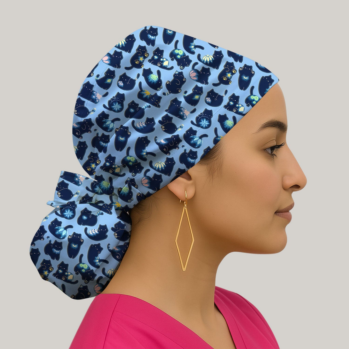 Midnight Black Cat Scrub Cap