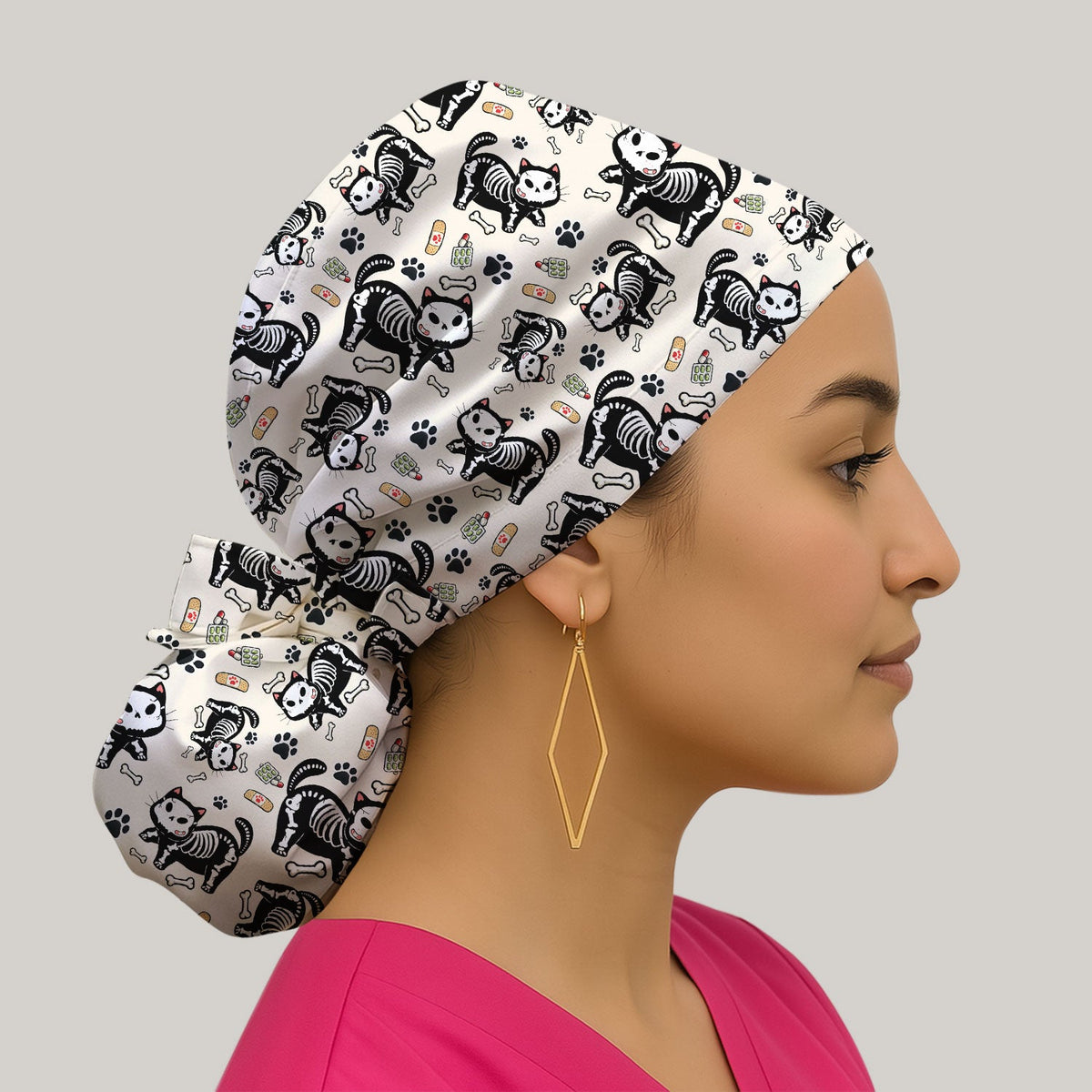 Skeleton Cat Medical Scrub Cap