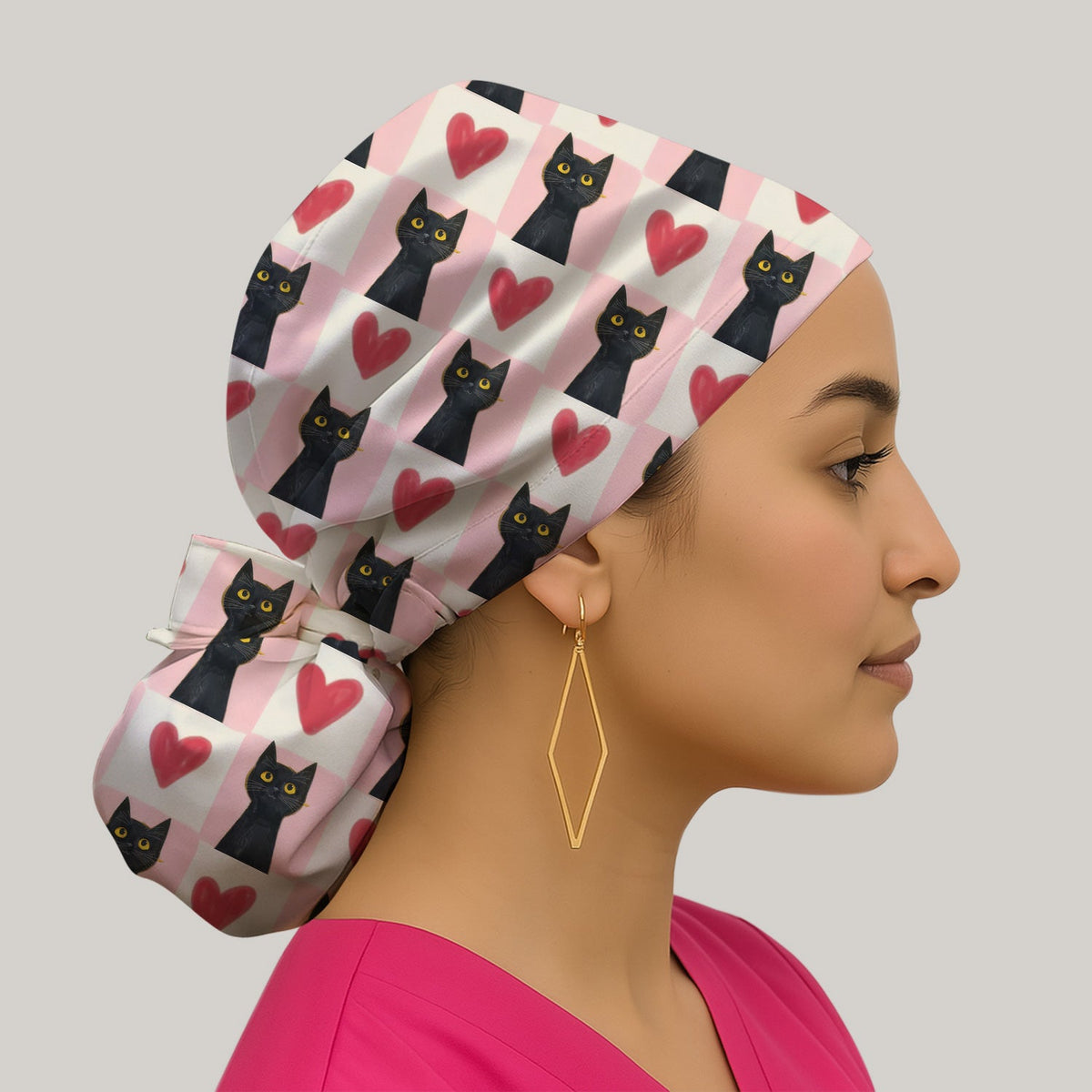 Cute Black Cat Heart Scrub Cap