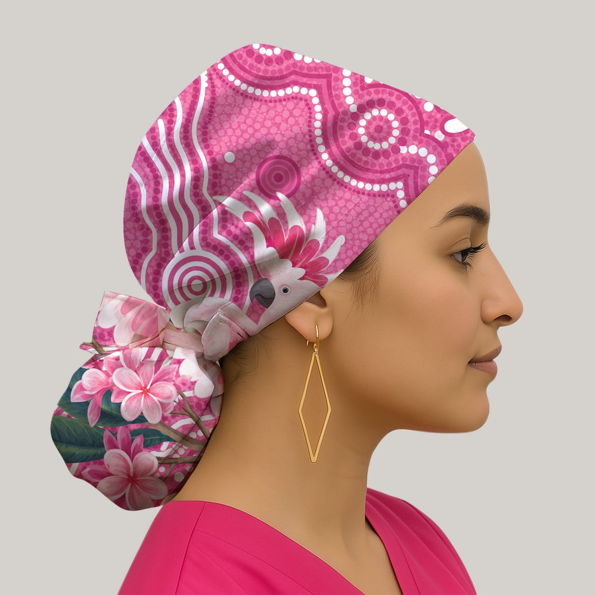 Pink Cockatoo Floral Dot Scrub Cap