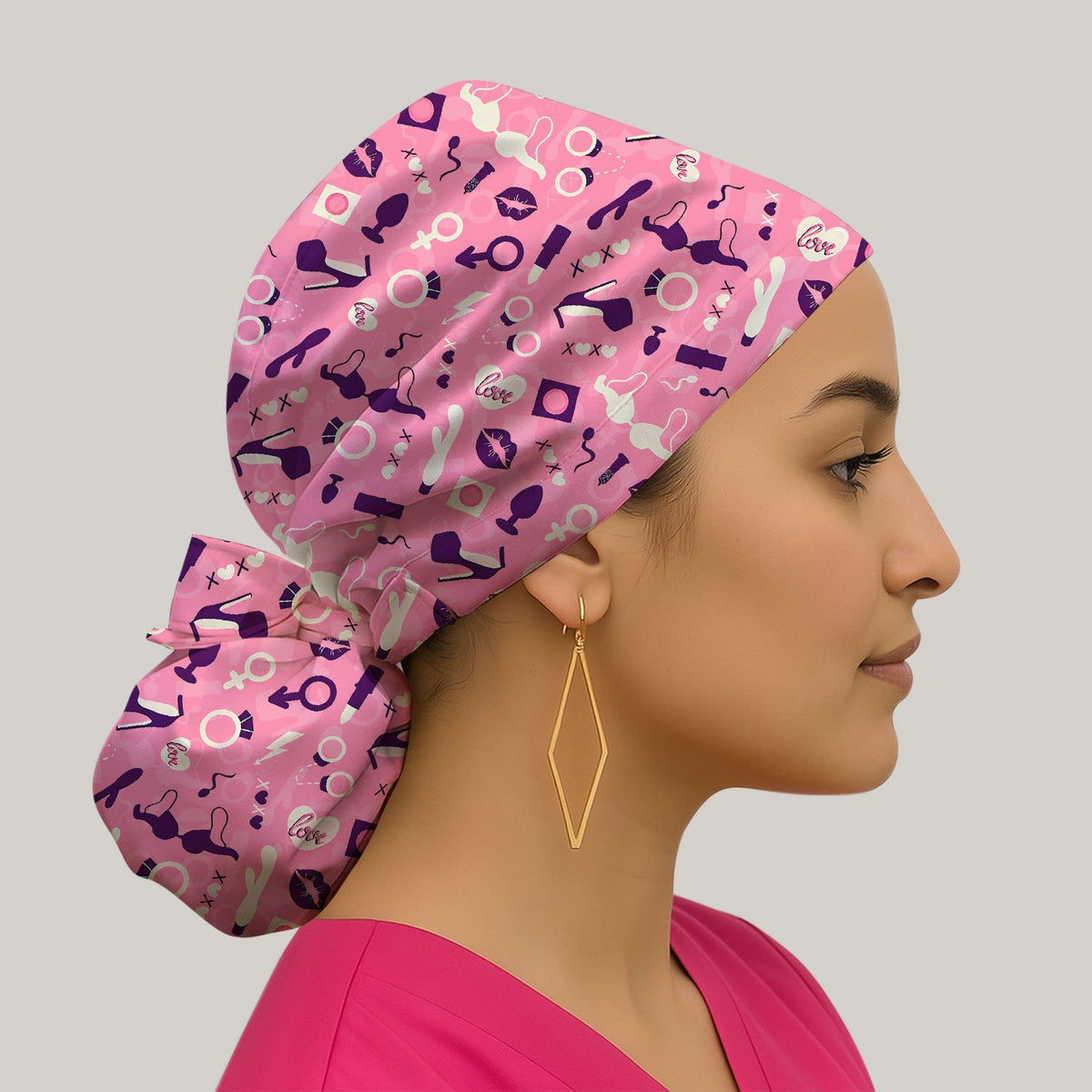 Valentine Nurse Pink Love Scrub Cap