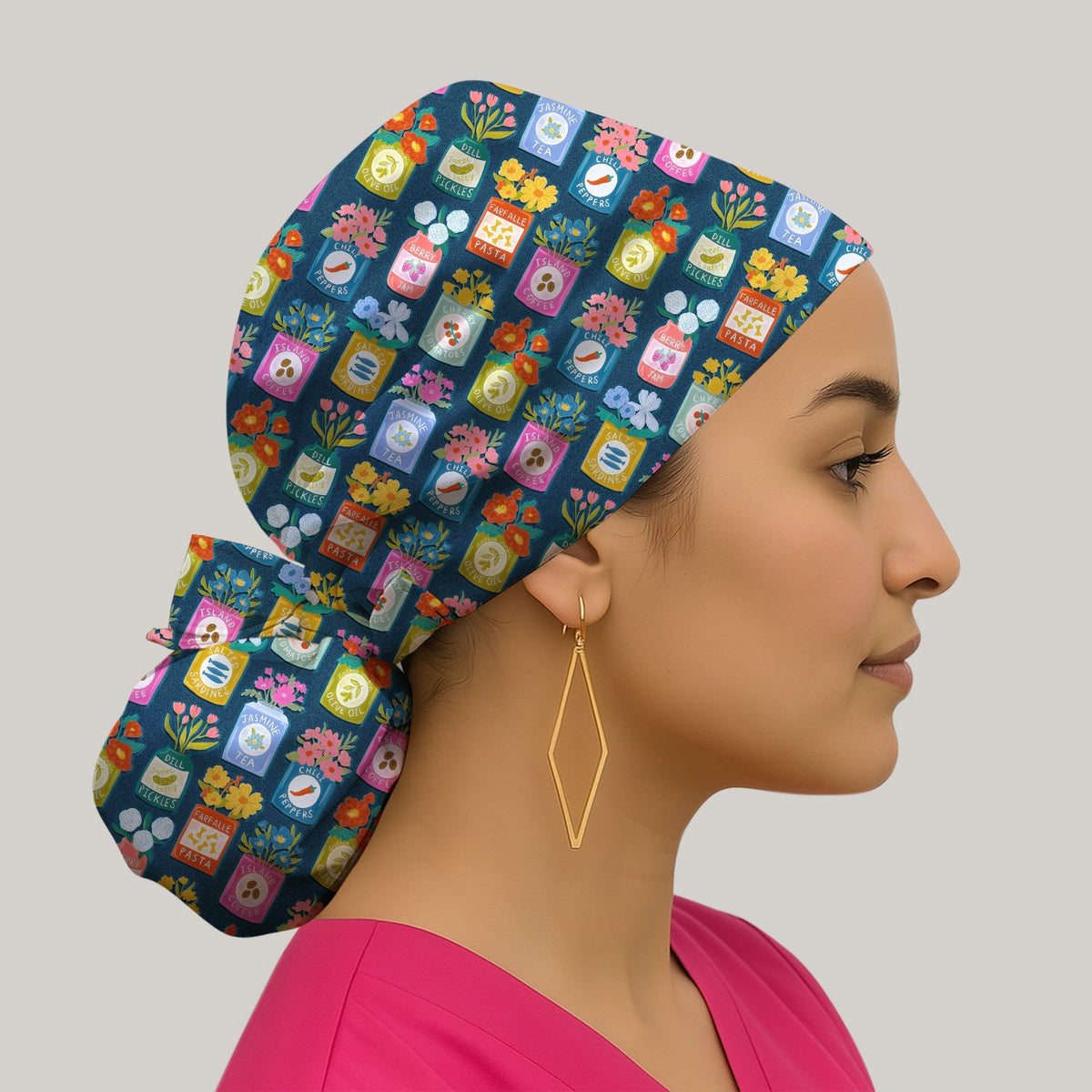 Colorful Pantry Jars Flowers Scrub Cap