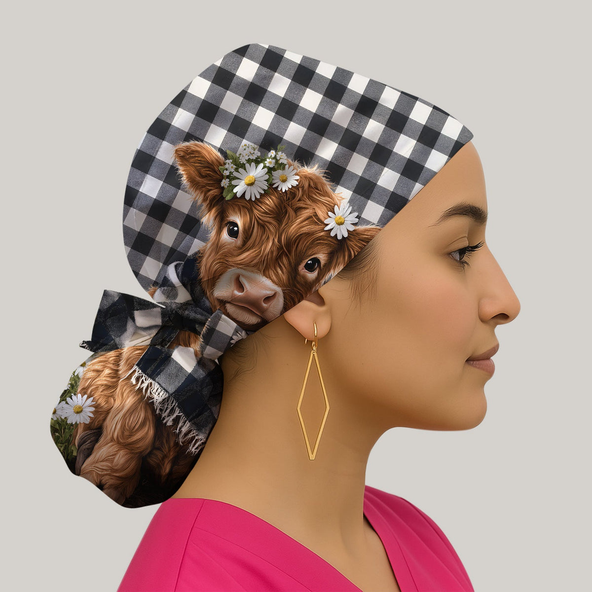 Highland Cow Daisy Scrub Cap For Nurse