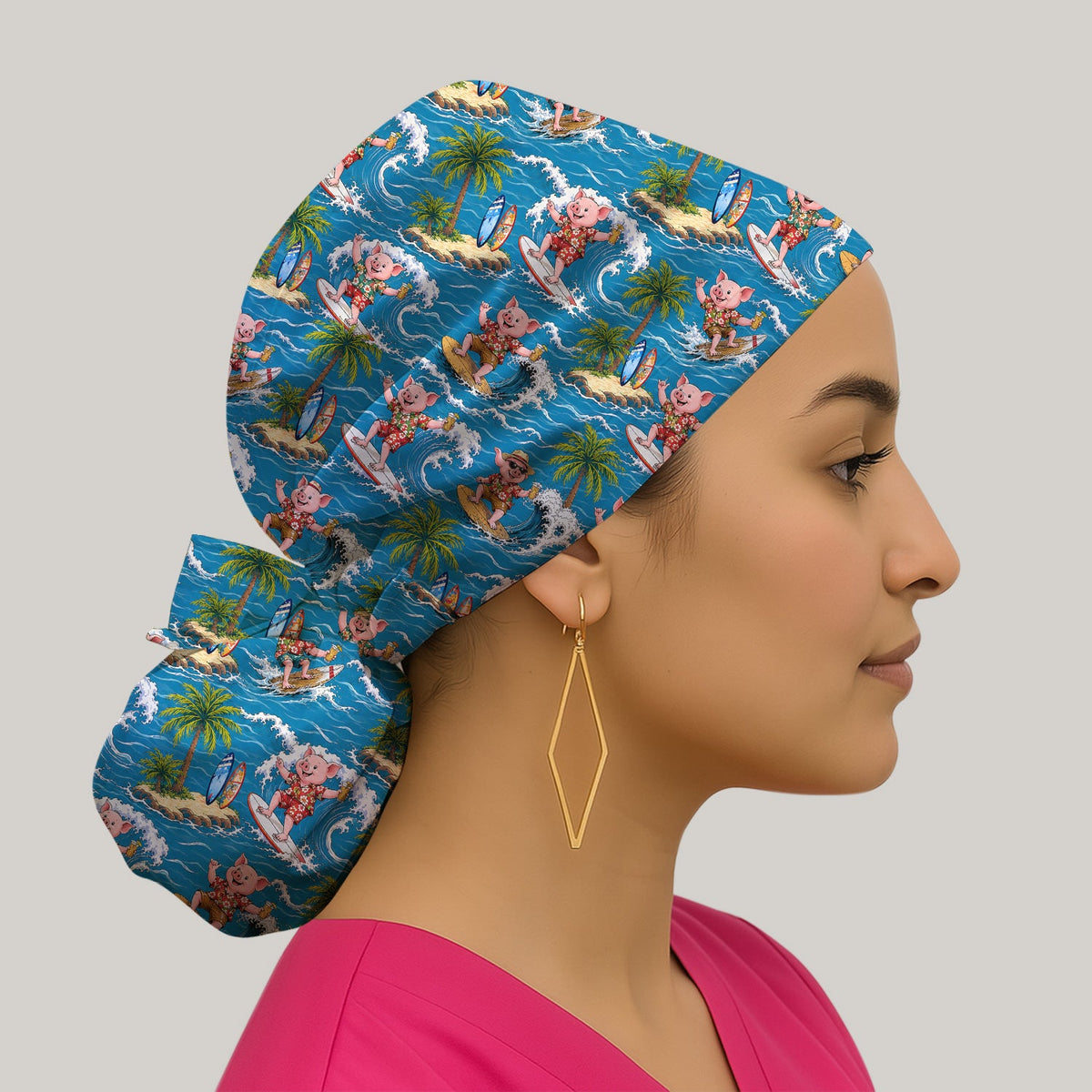 Tropical Surfing Pig Island Scrub Cap