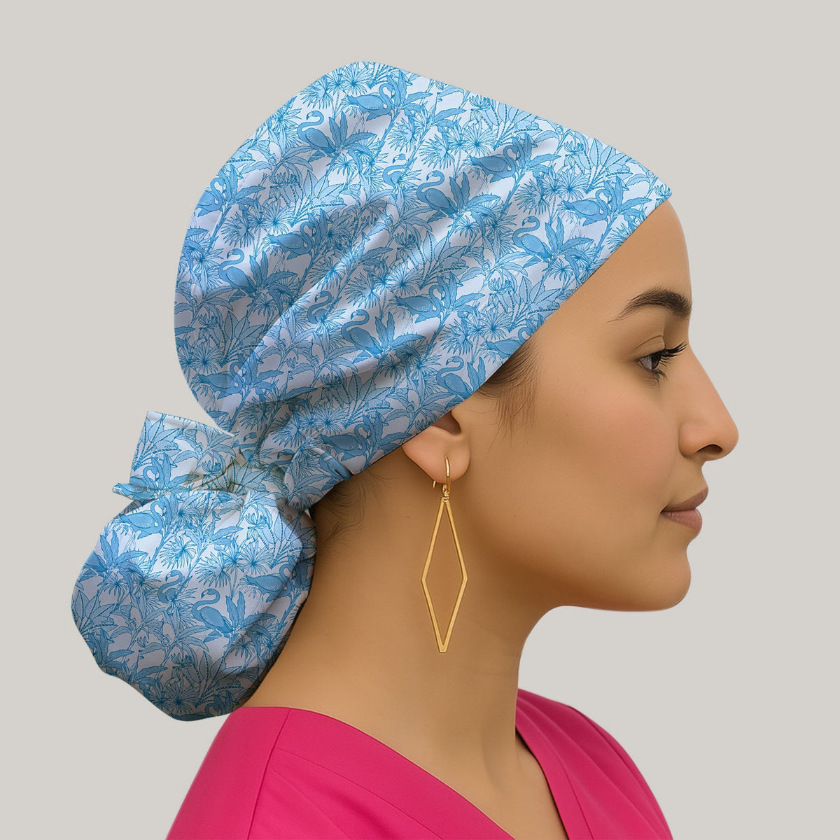 Tropical Flamingo Palm Leaves Scrub Cap