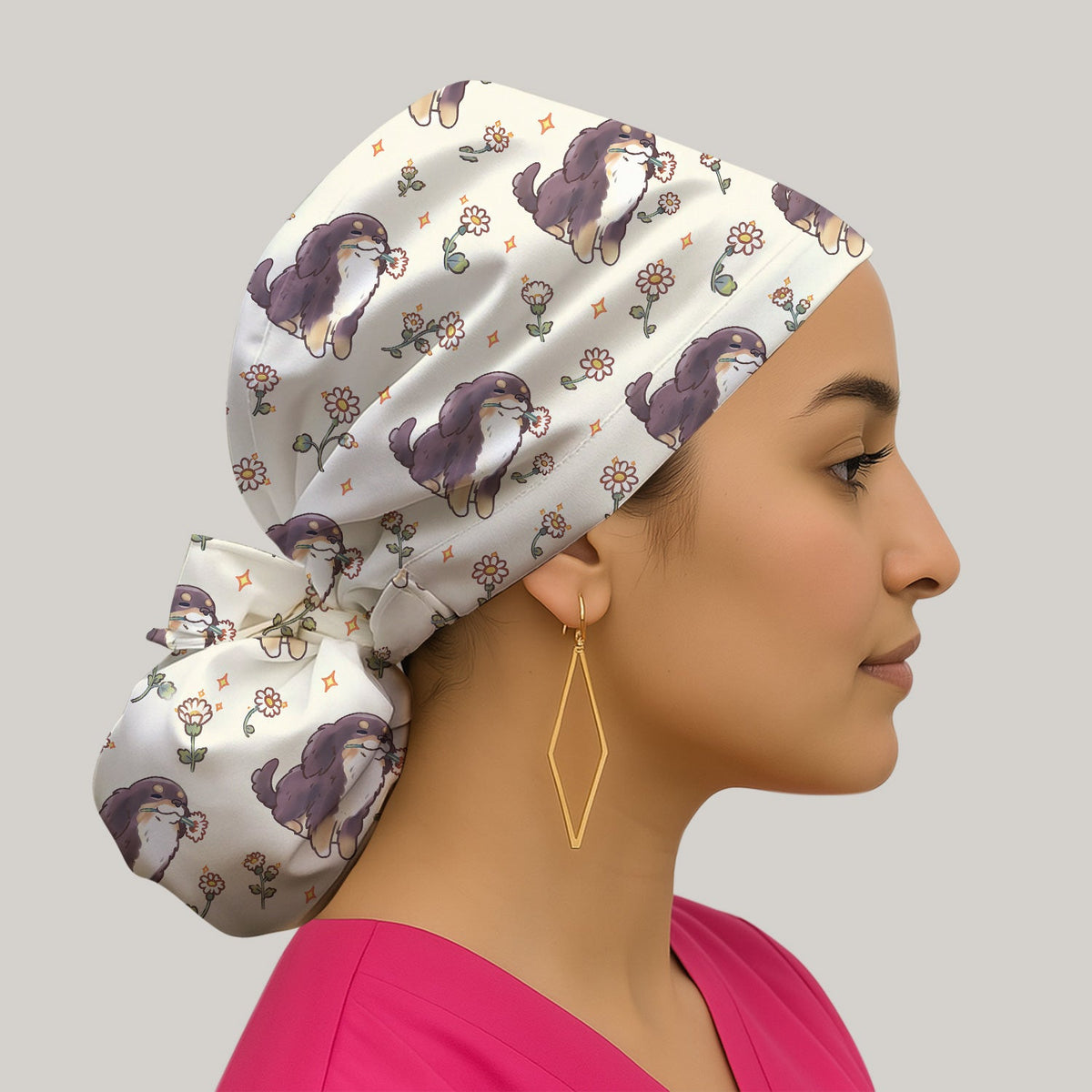 Floral Otter Daisy Scrub Cap