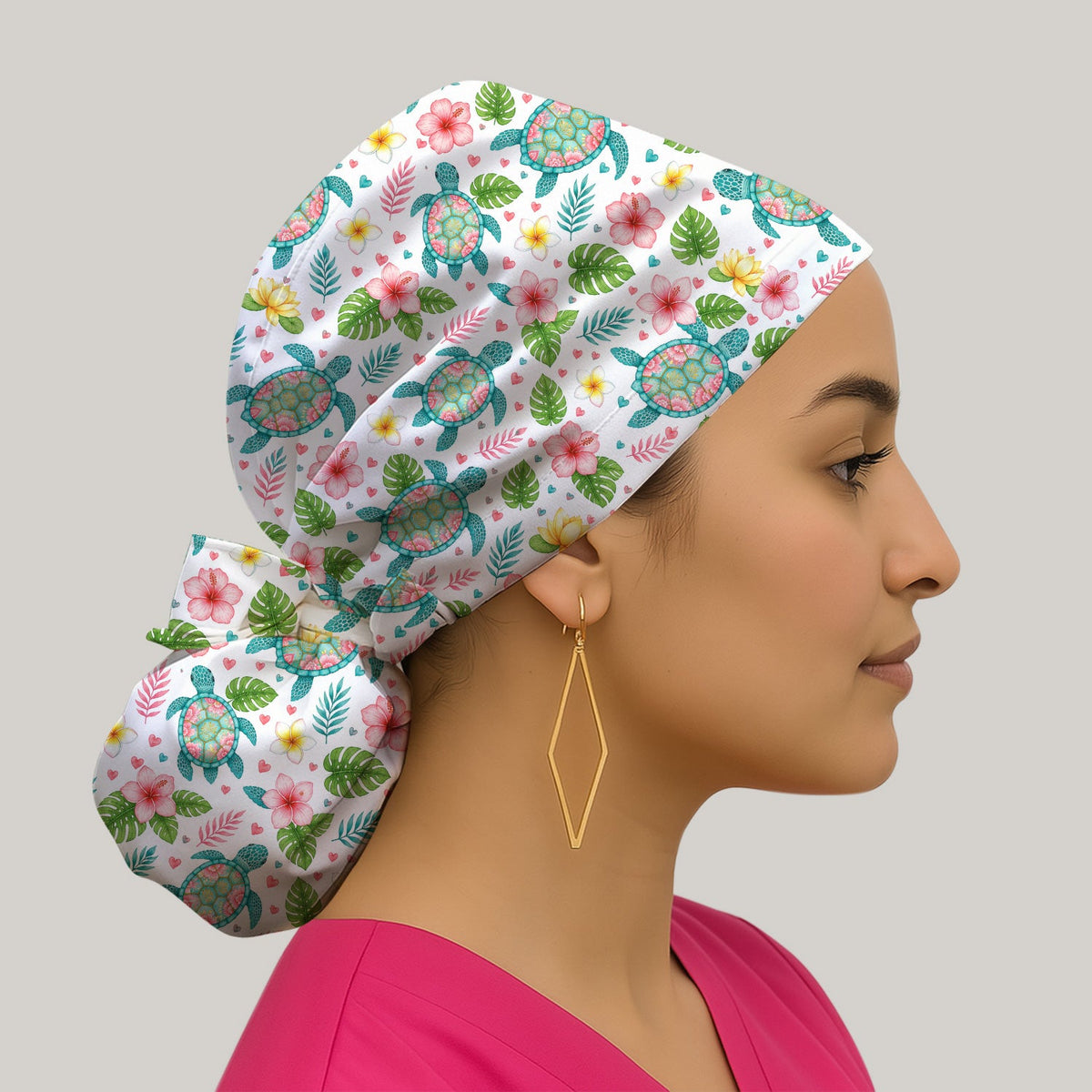 Tropical Sea Turtle Floral Scrub Cap