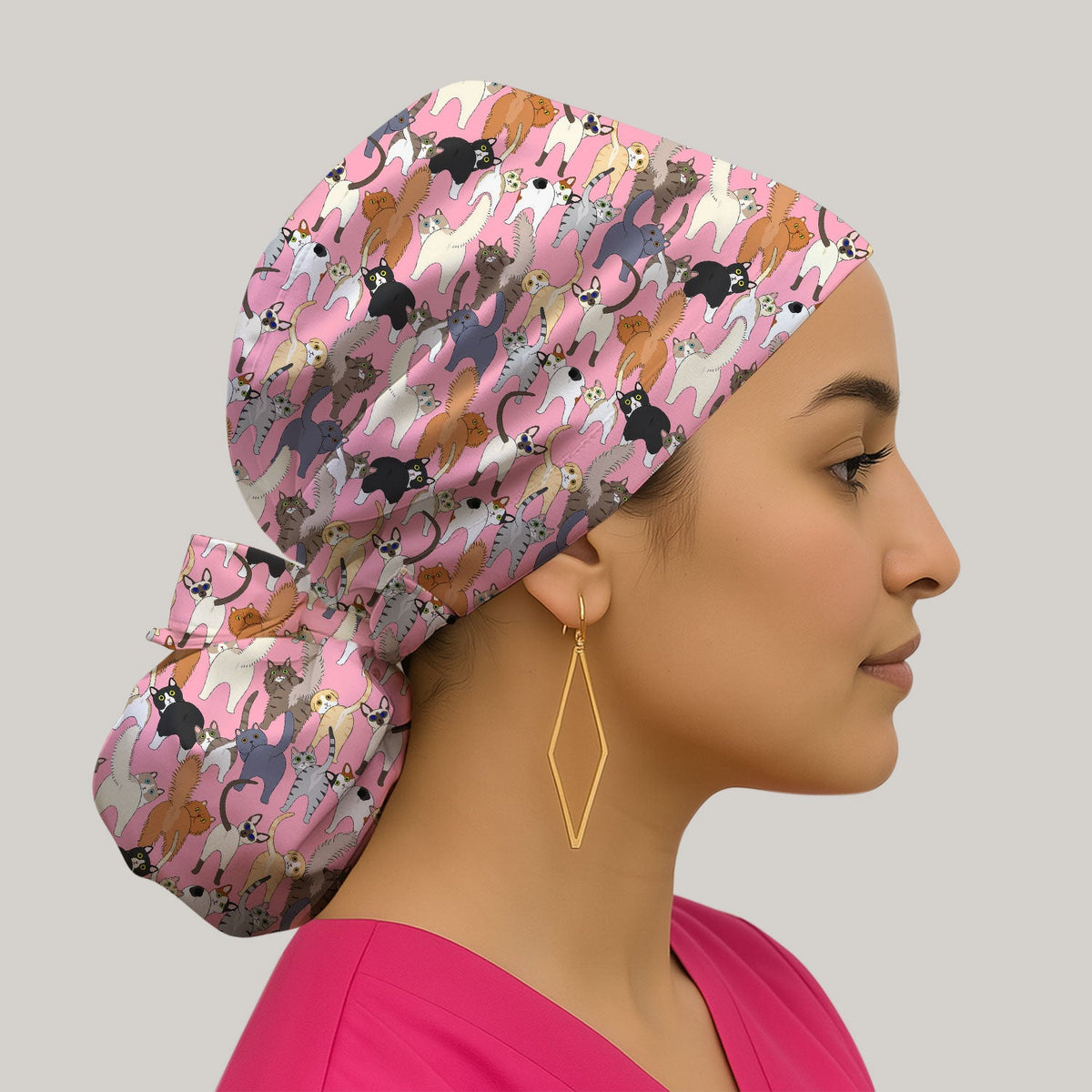 Whimsical Multicolor Cat Cartoon Scrub Cap
