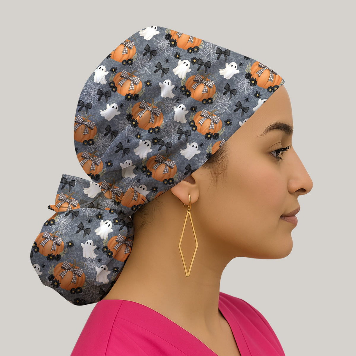 Ghost Pumpkin Halloween Scrub Cap