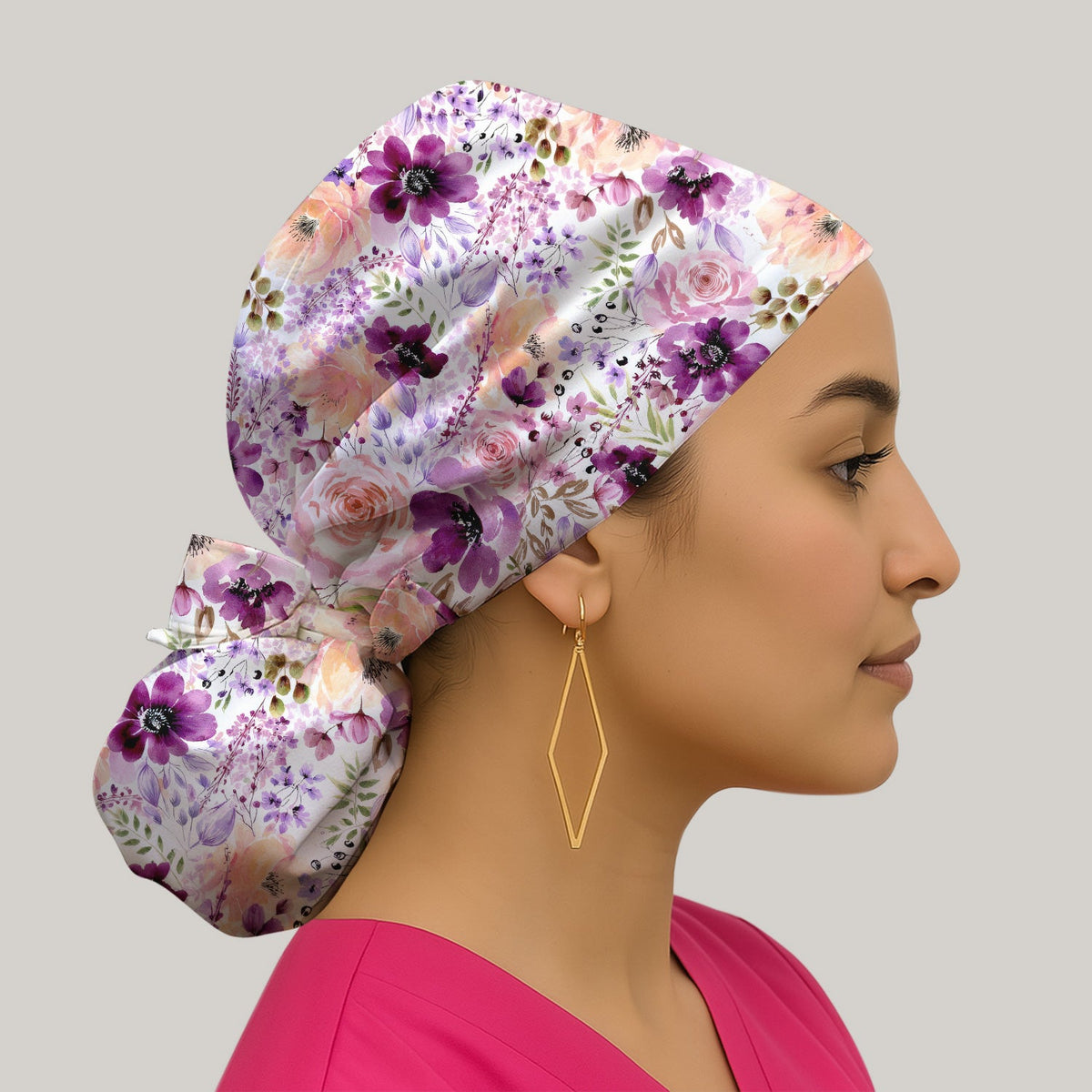 Elegant Watercolor Floral Bloom Scrub Cap