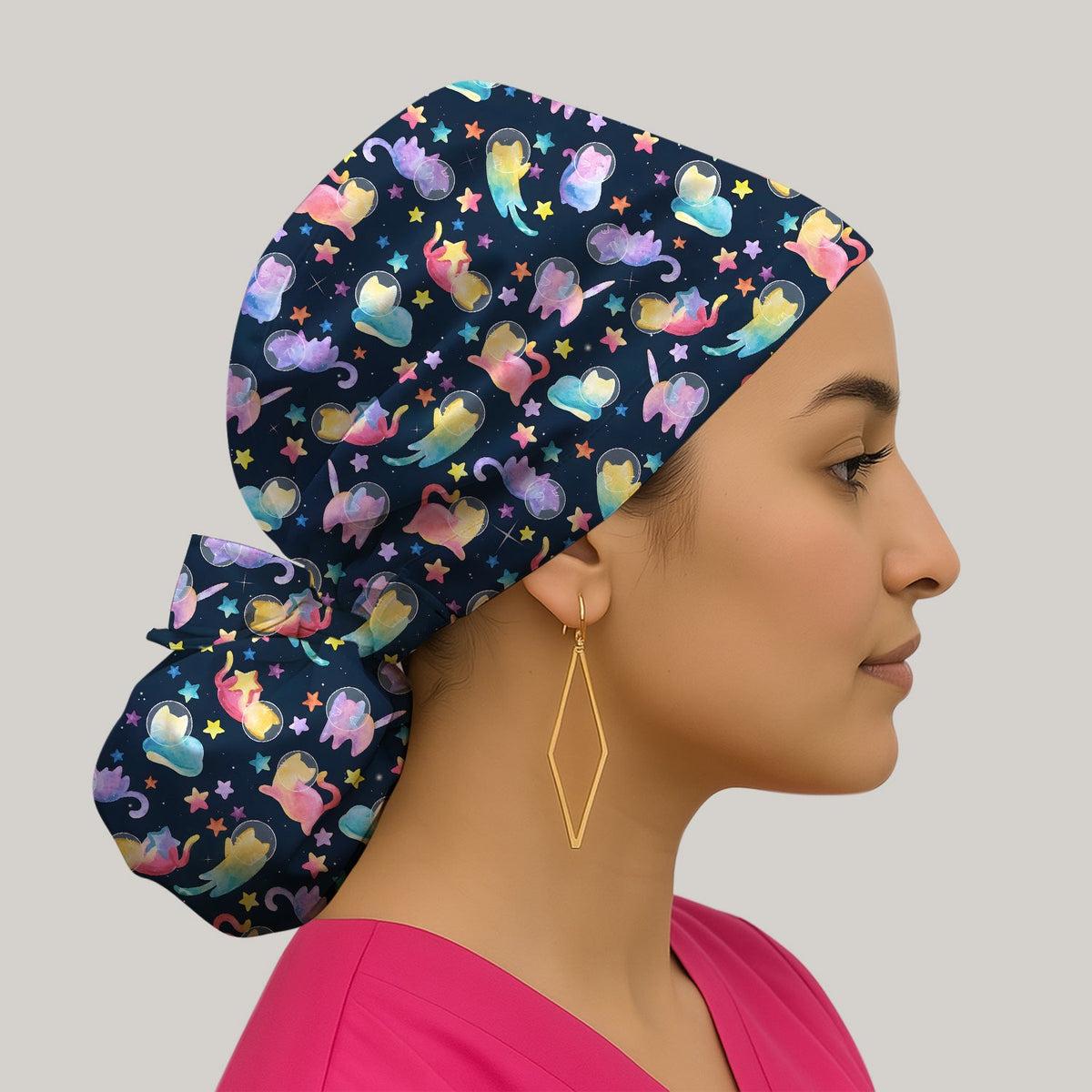 Space Cat Veterinary Scrub Cap